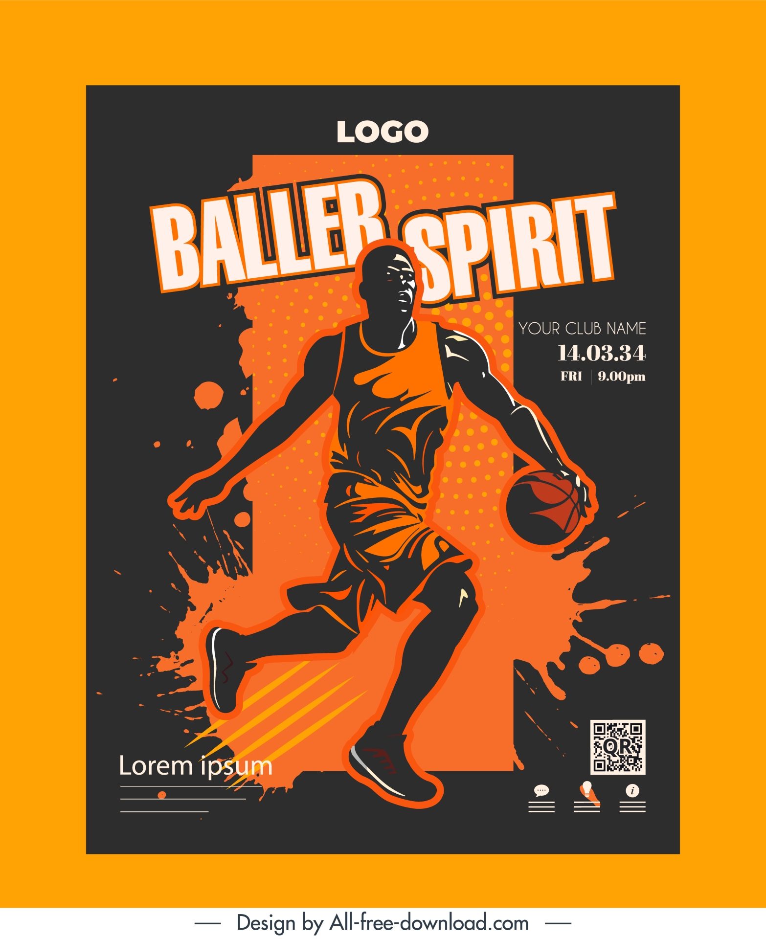 basketball poster template dark dynamic grunge