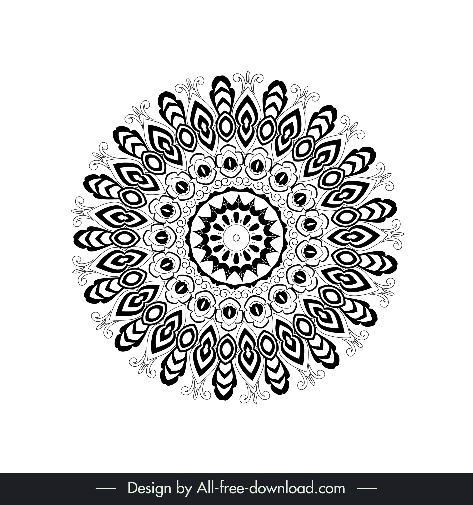  flower mandalas icon sign black white symmetric circle illusion shape outline