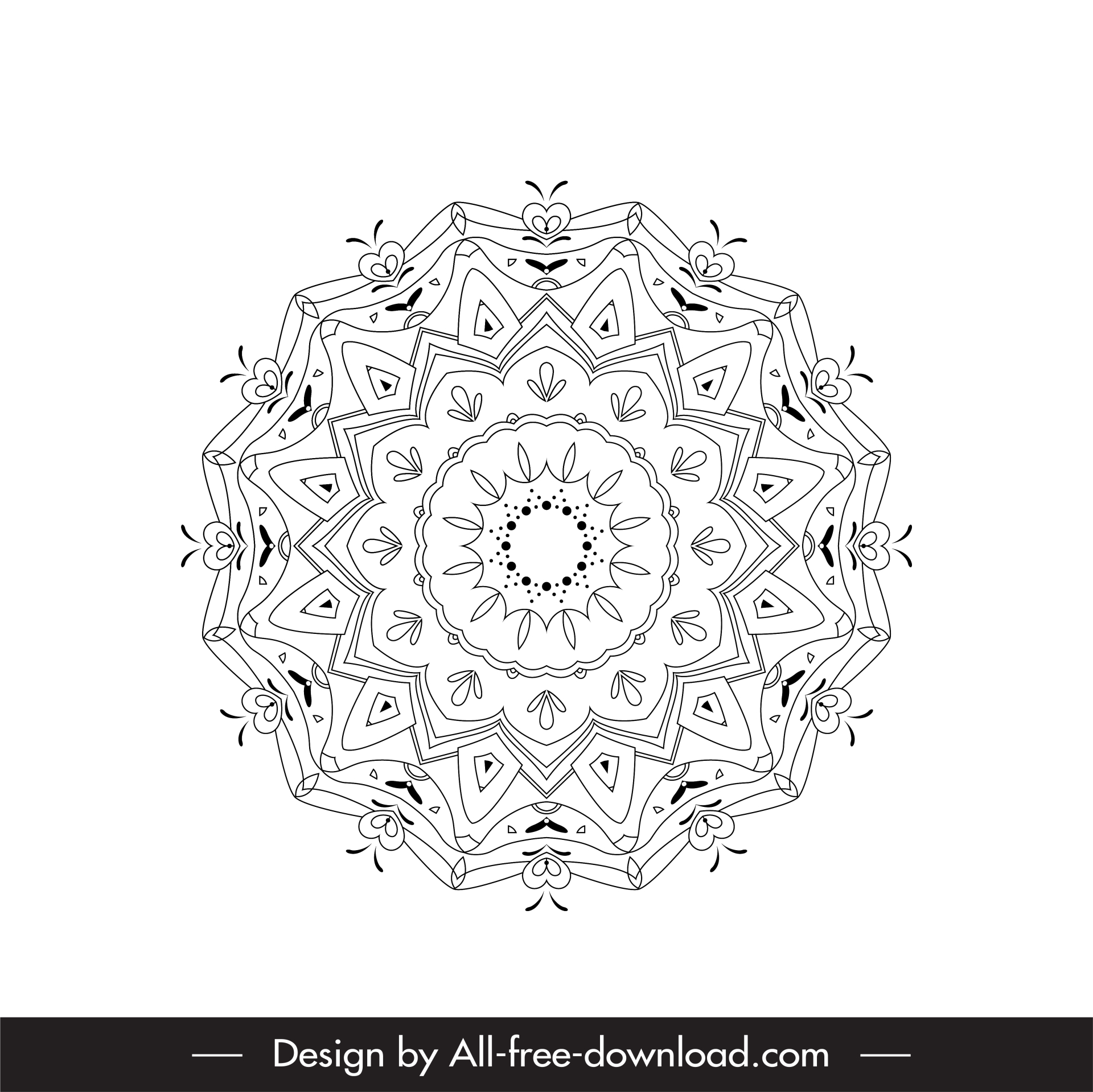 mandala sign icon black white flat symmetric illusion sketch