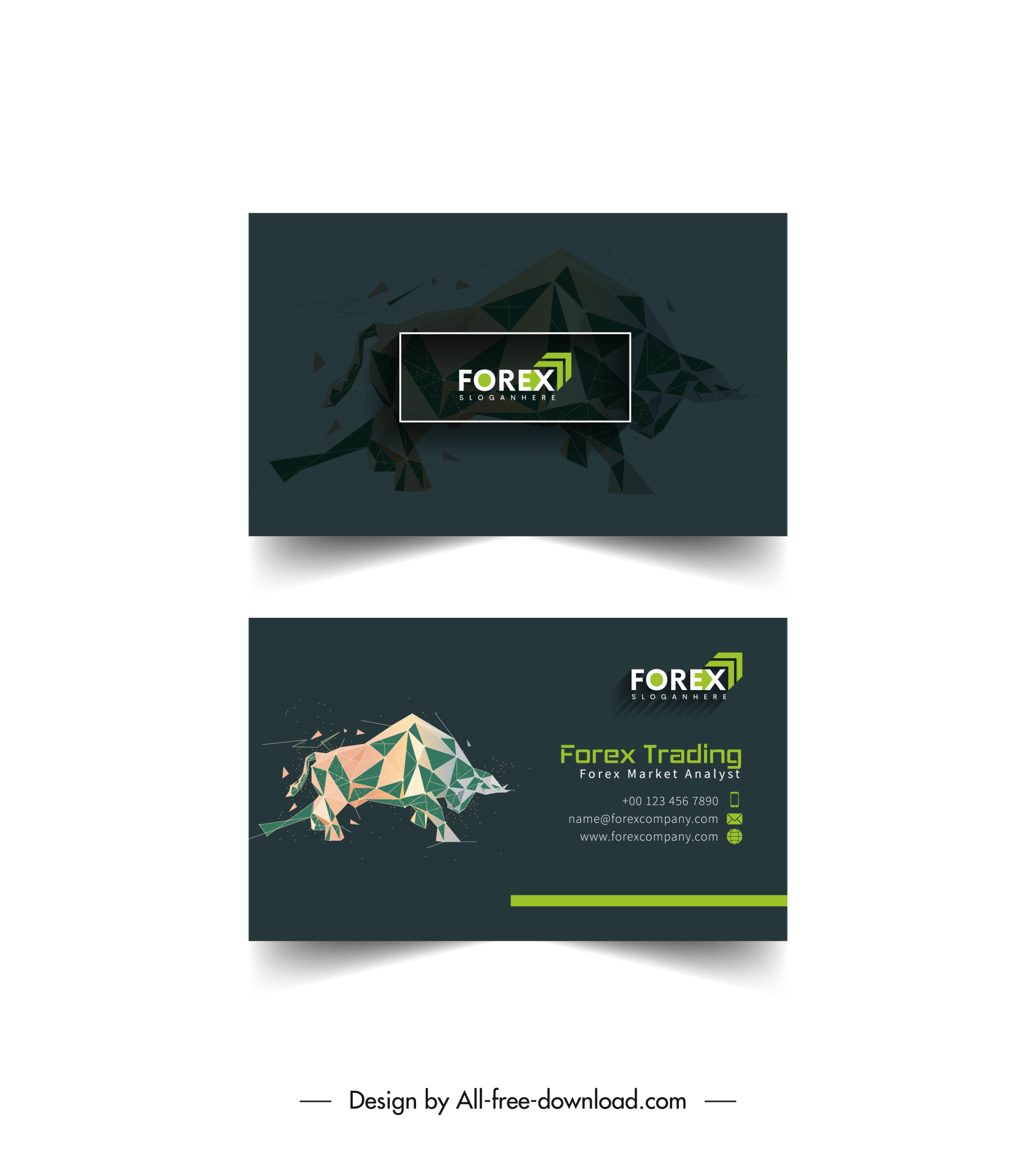 business card templates dark low polygonal bull sketch