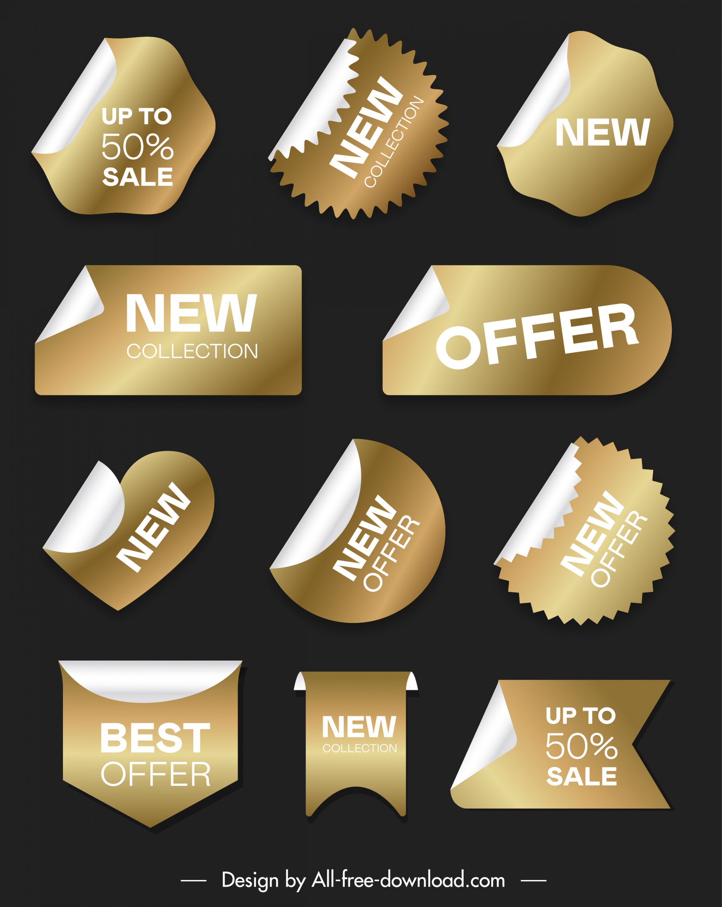 sale sticker templates shiny golden shapes sketch