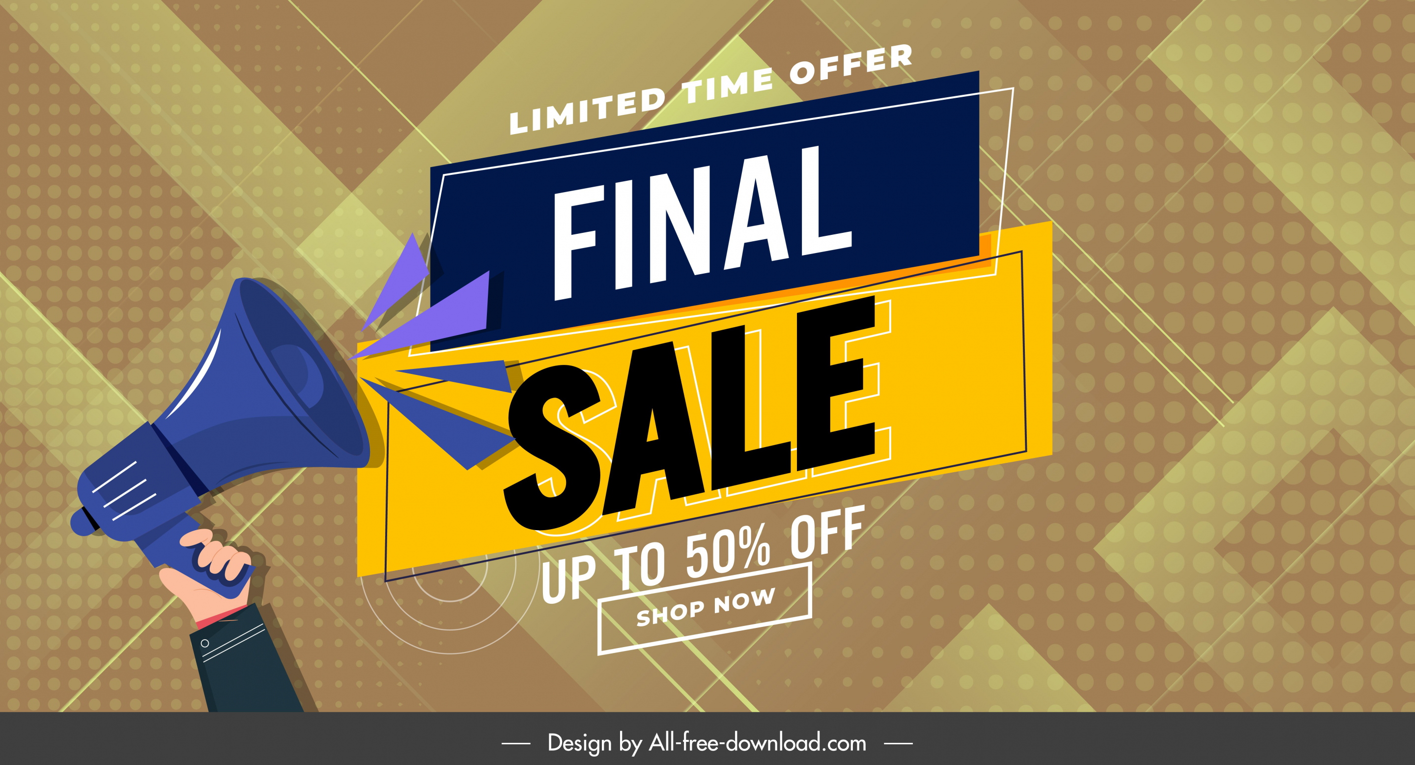 sale banner template megaphone sketch geometric decor