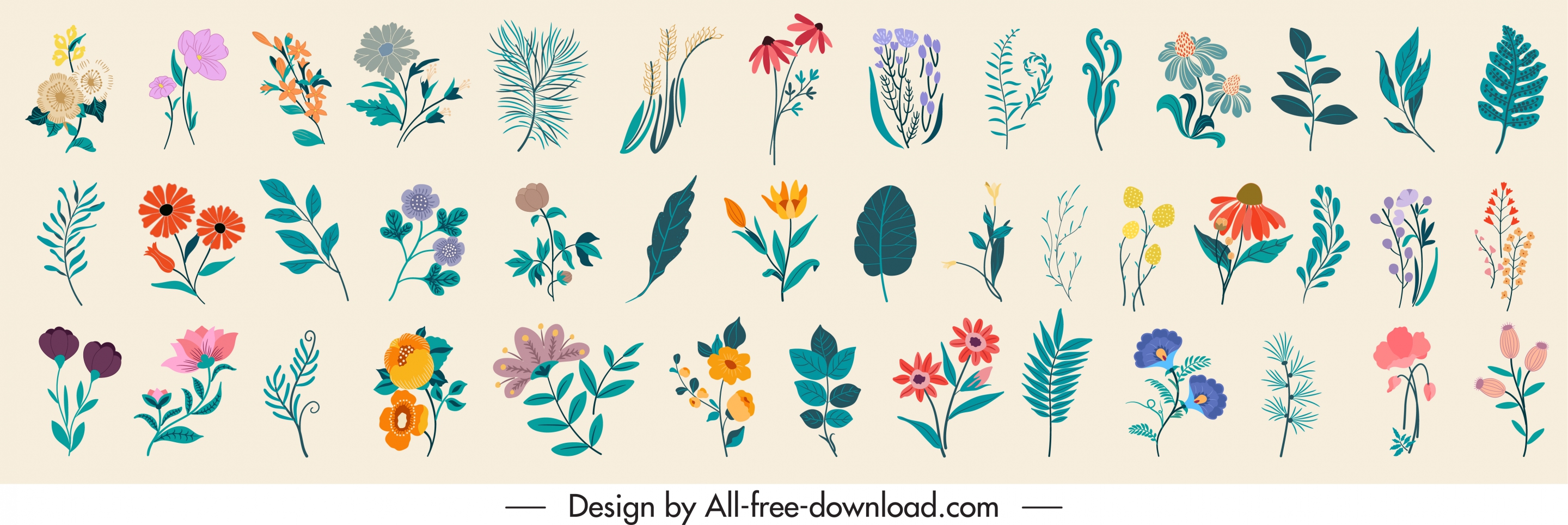 nature elements pattern colorful classical botanical leaf sketch