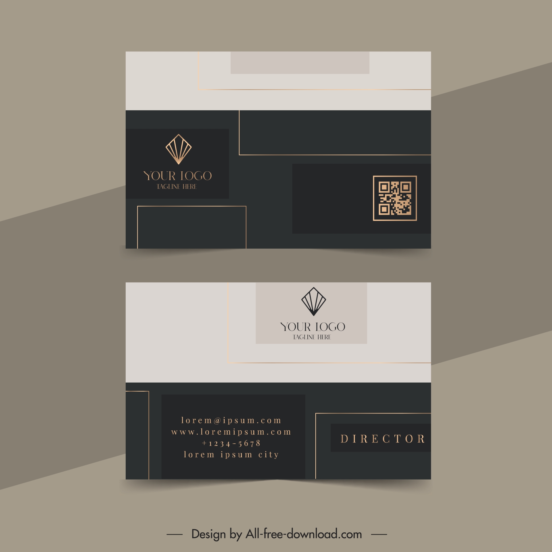 gold shop business card template flat geometric line