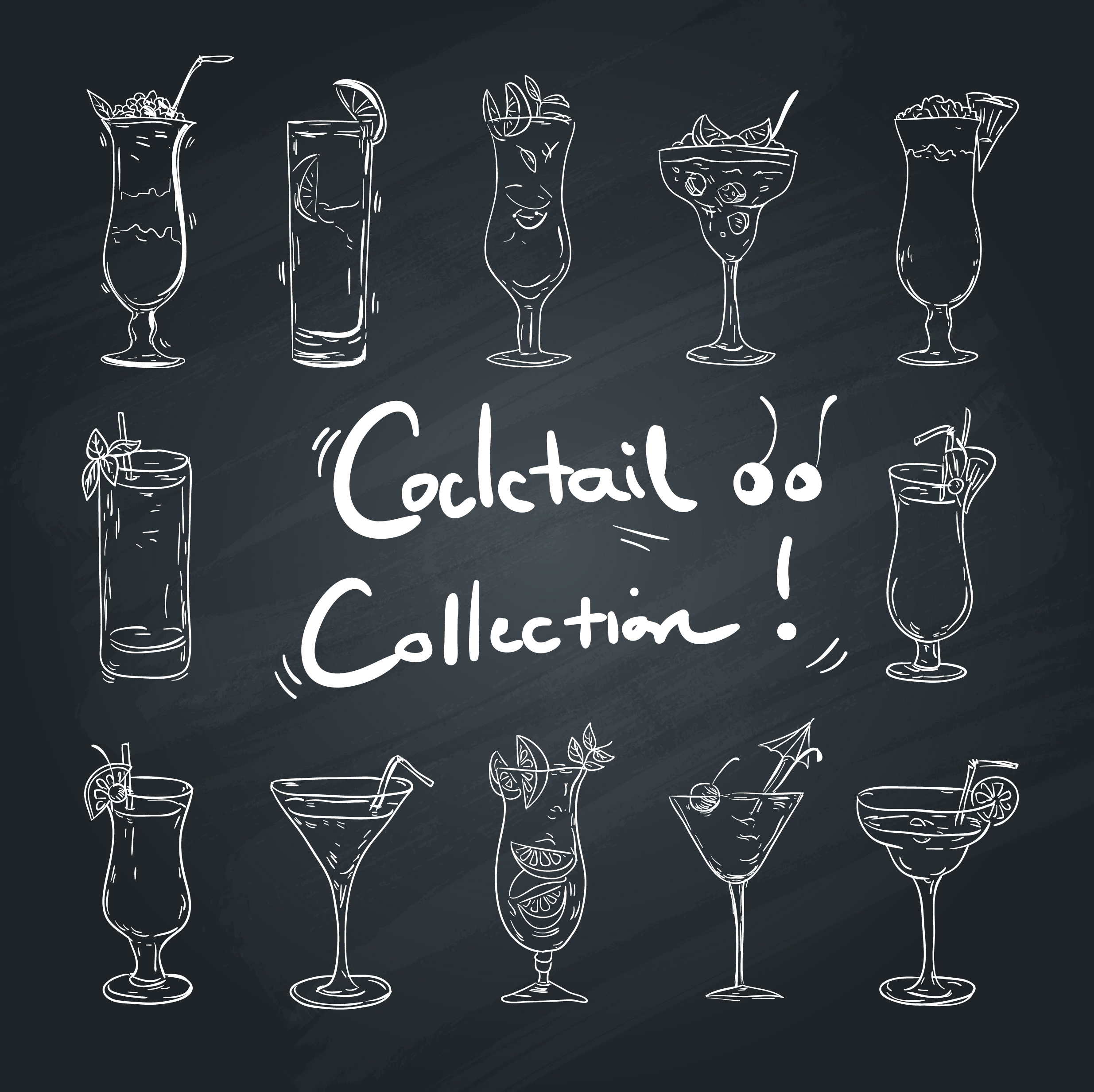 cocktail glass icons collection black white handdrawn design