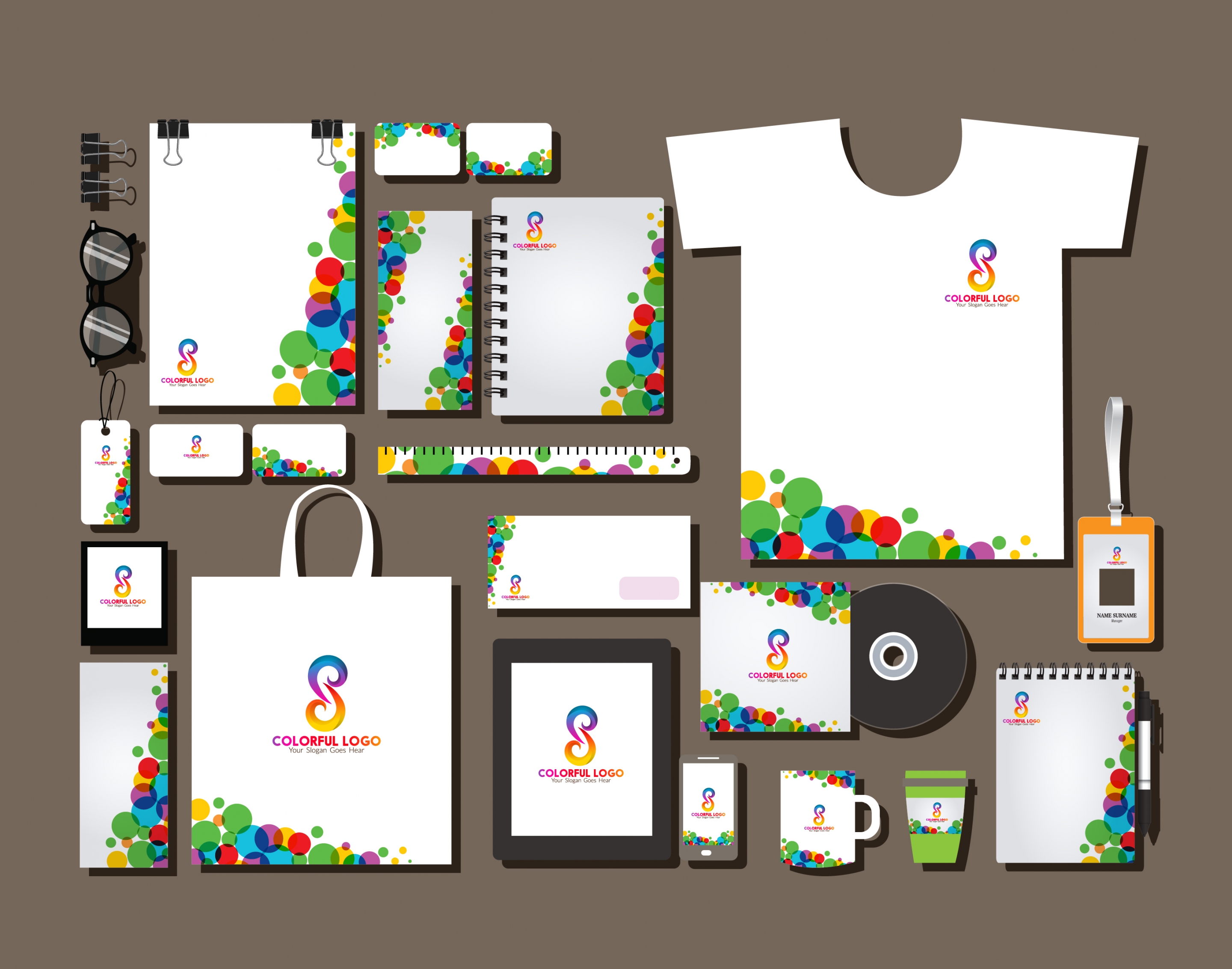 corporate identity sets colorful circles curves decoration