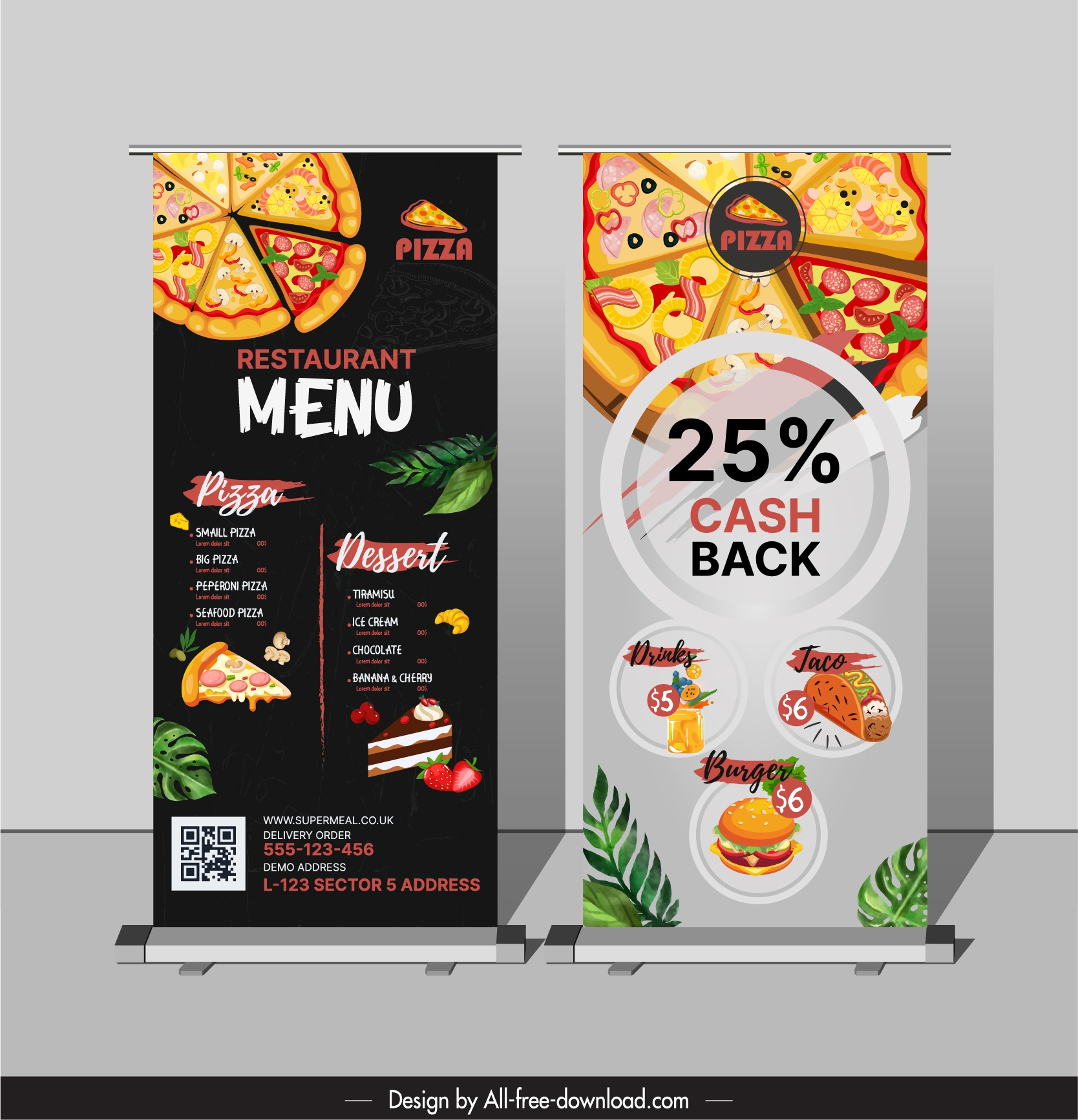 pizza restaurant menu template standee contrast design 