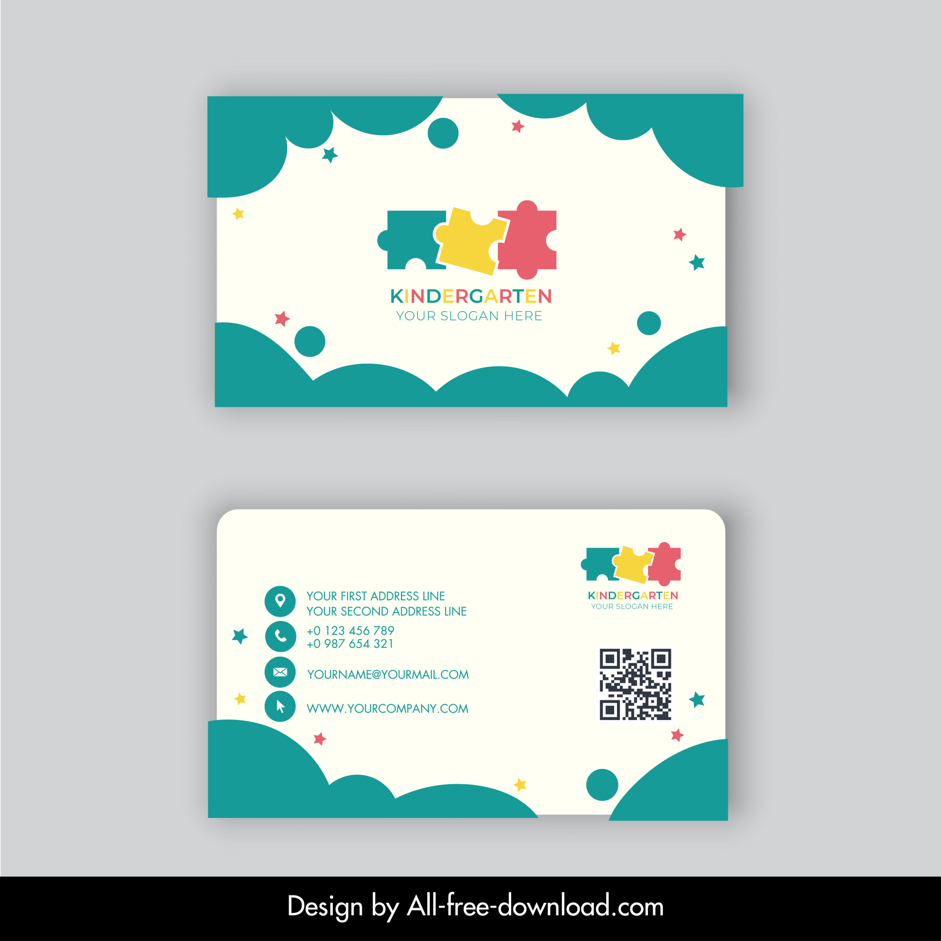 kindergarten business card template elegant puzzles decor