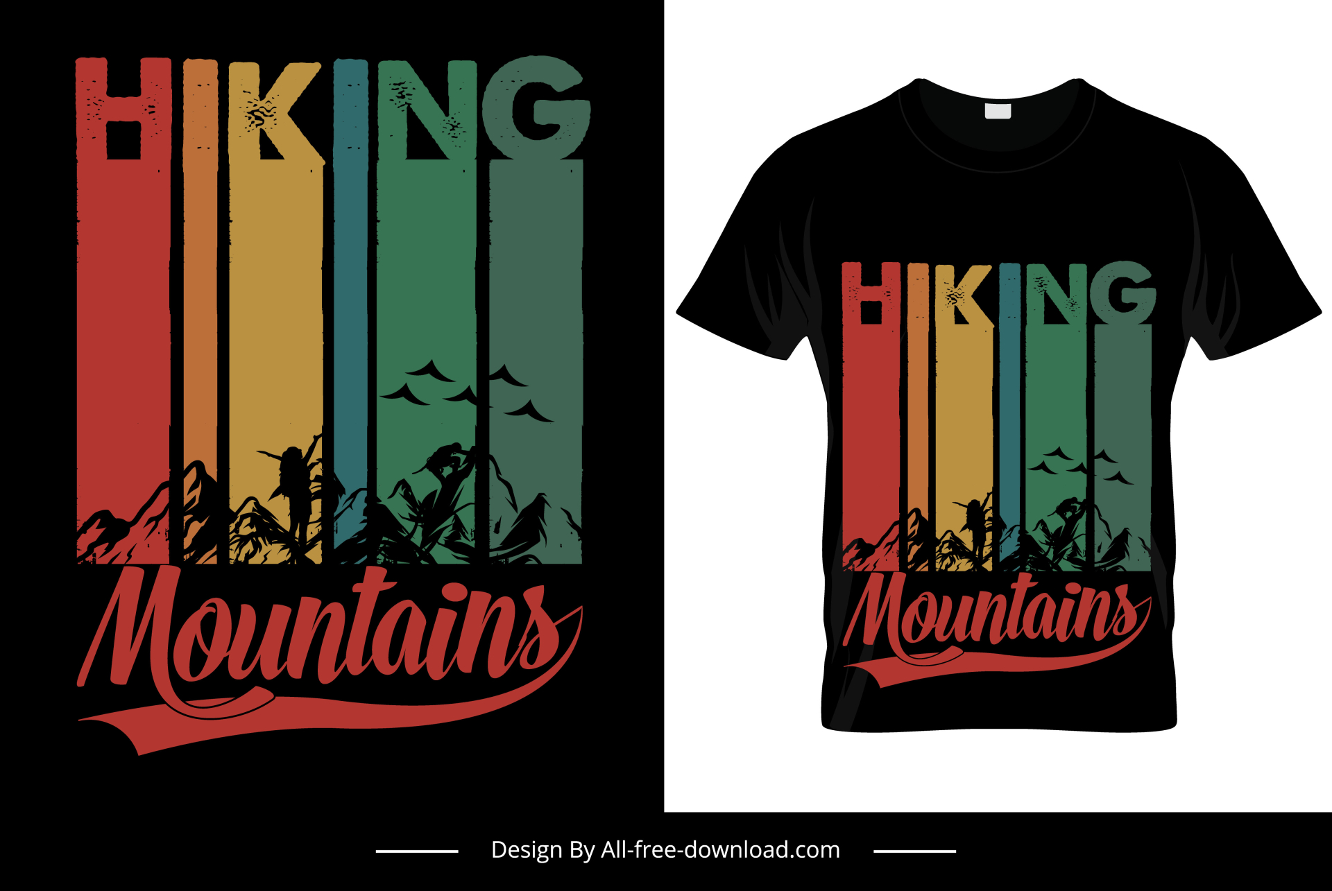 hiking mountains tshirt template dark retro texts mountain scene sketch