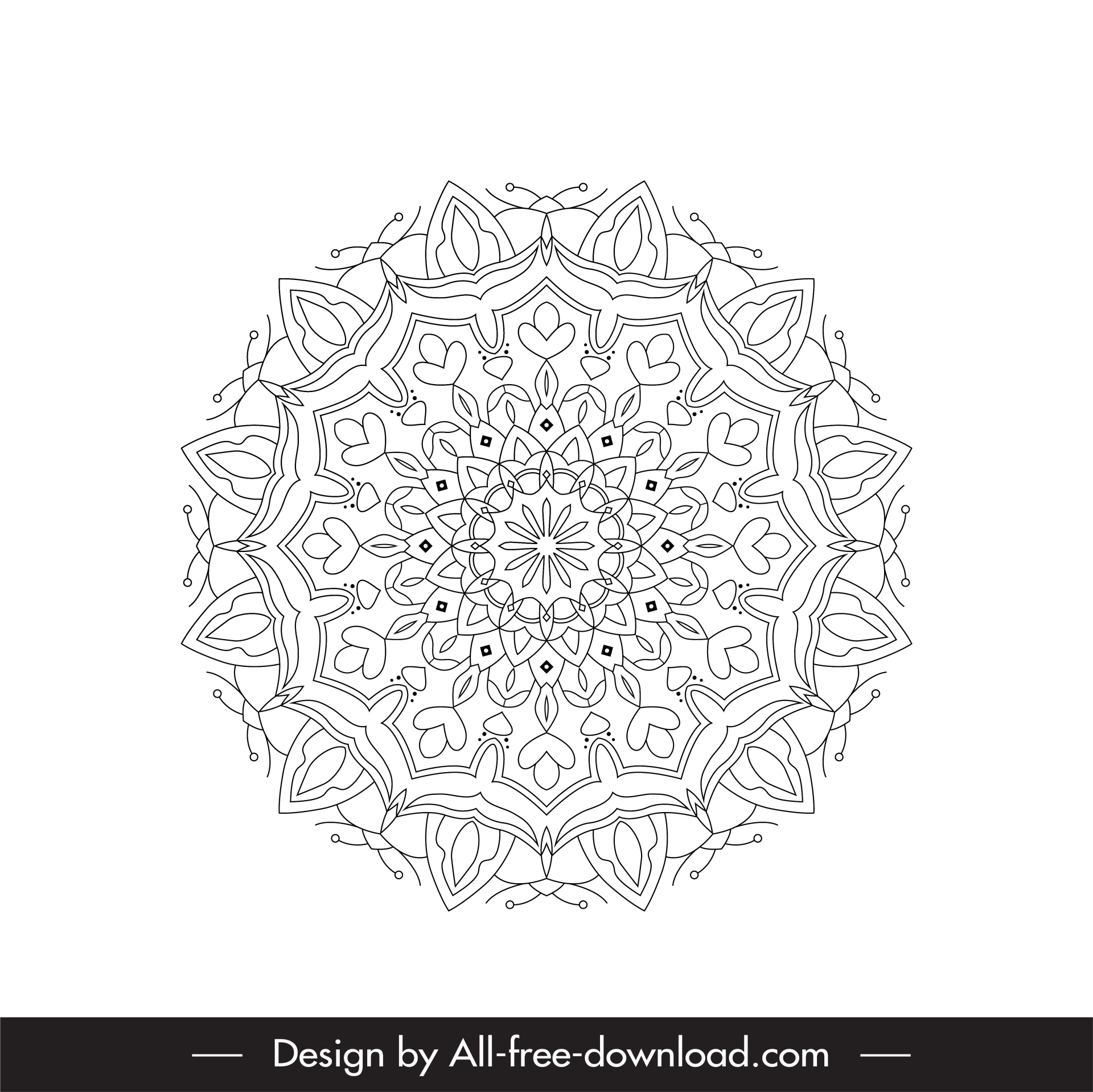 mandala buddhism design element black white symmetric floral circle shape outline