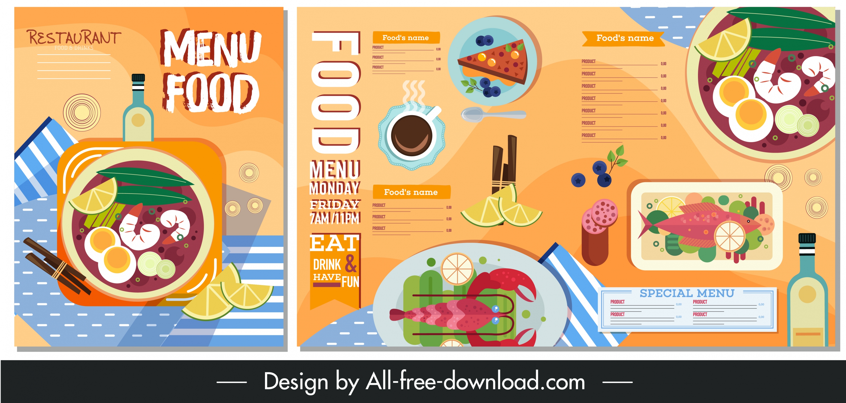 restaurant menu template colorful classical flat decor