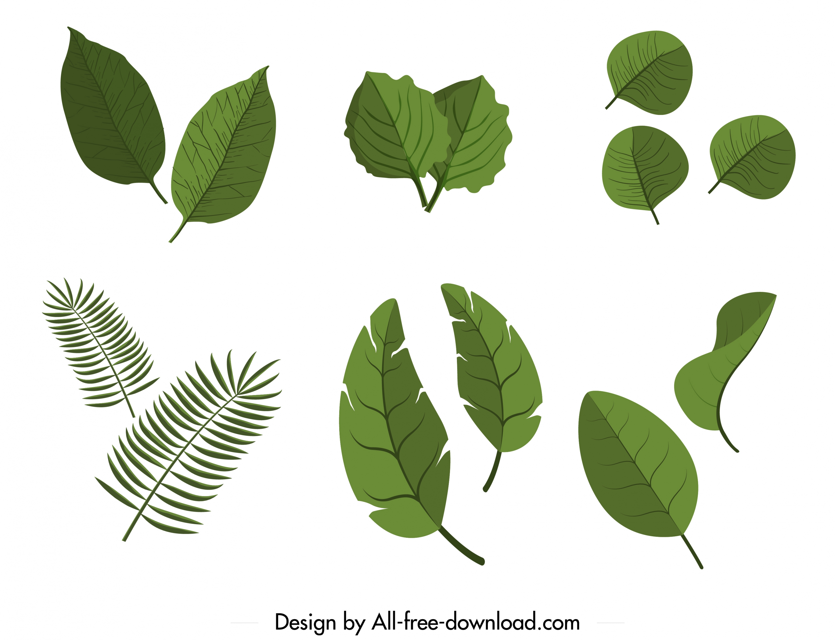 leaf icons sets green decor 3d flat design