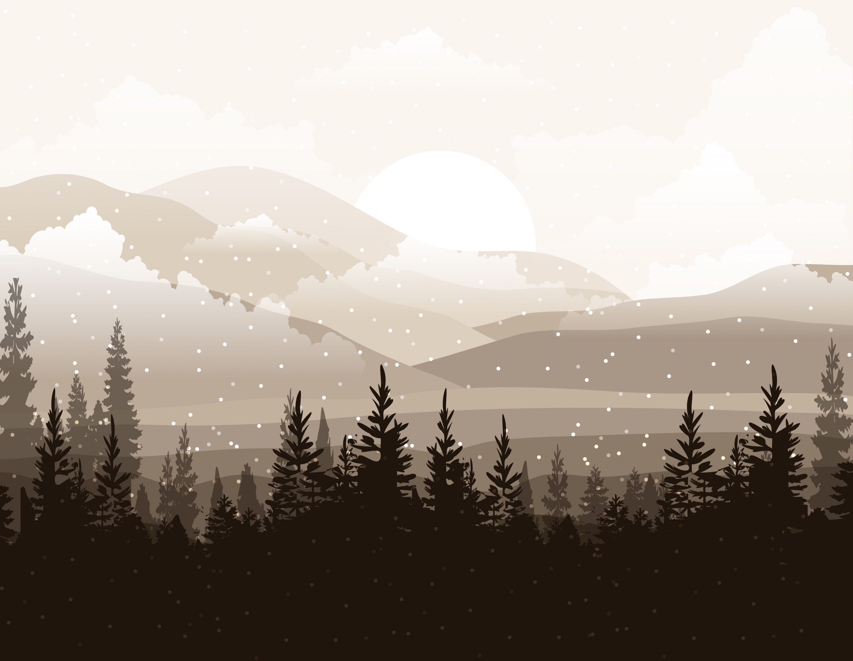 snowy landscape drawing dark design trees mountain icons