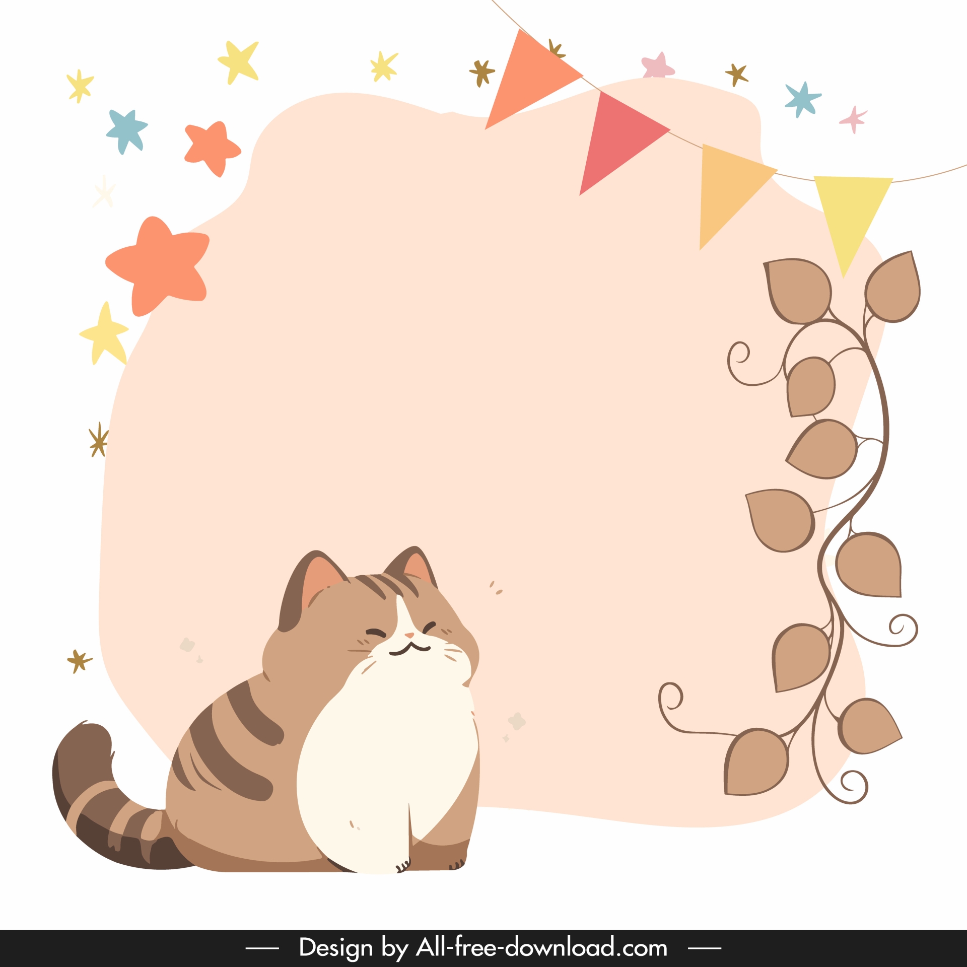 cute frame design elements flat cat leaf stars ribbon