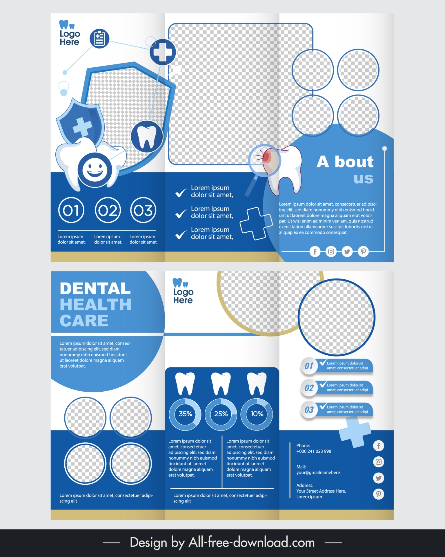 dental clinic brochure templates checkered geometric trifold 