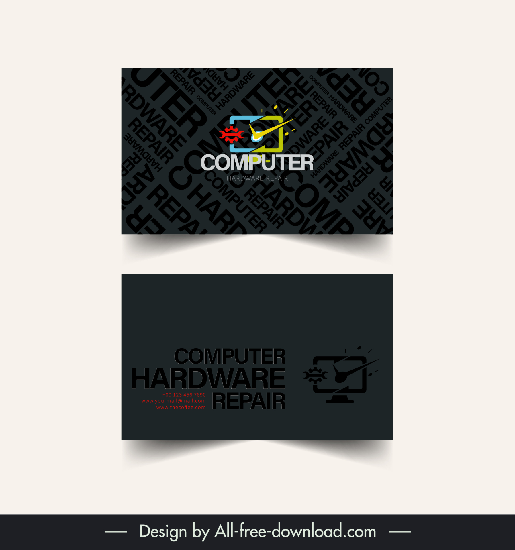 computer business card templates dark blurred texts computing elements