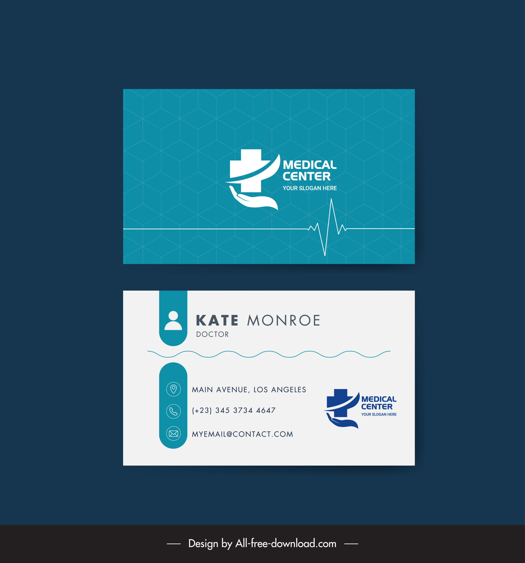 dentist business card template medical cross cardiogram sketch