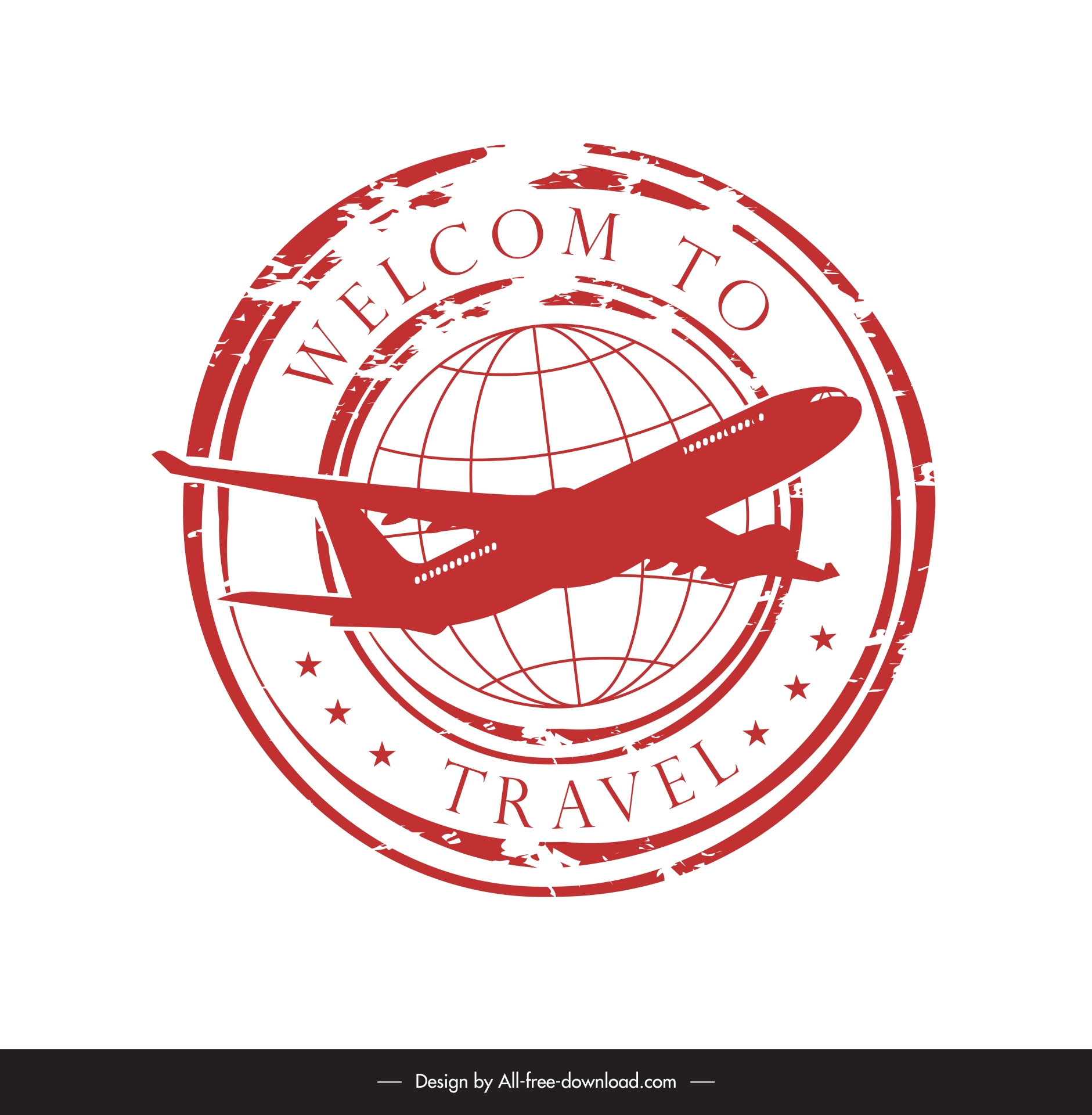 travel stamp template globe airplane stars decor