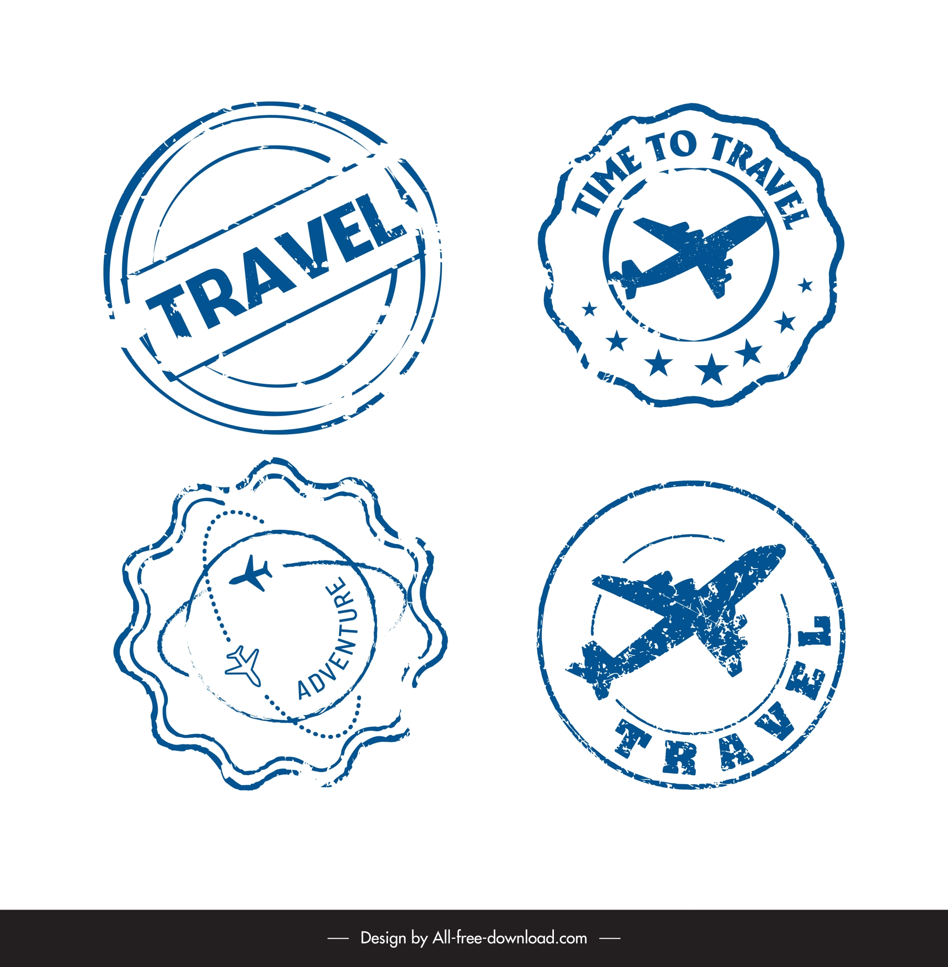 travel stamps collection flat retro circle shapes 