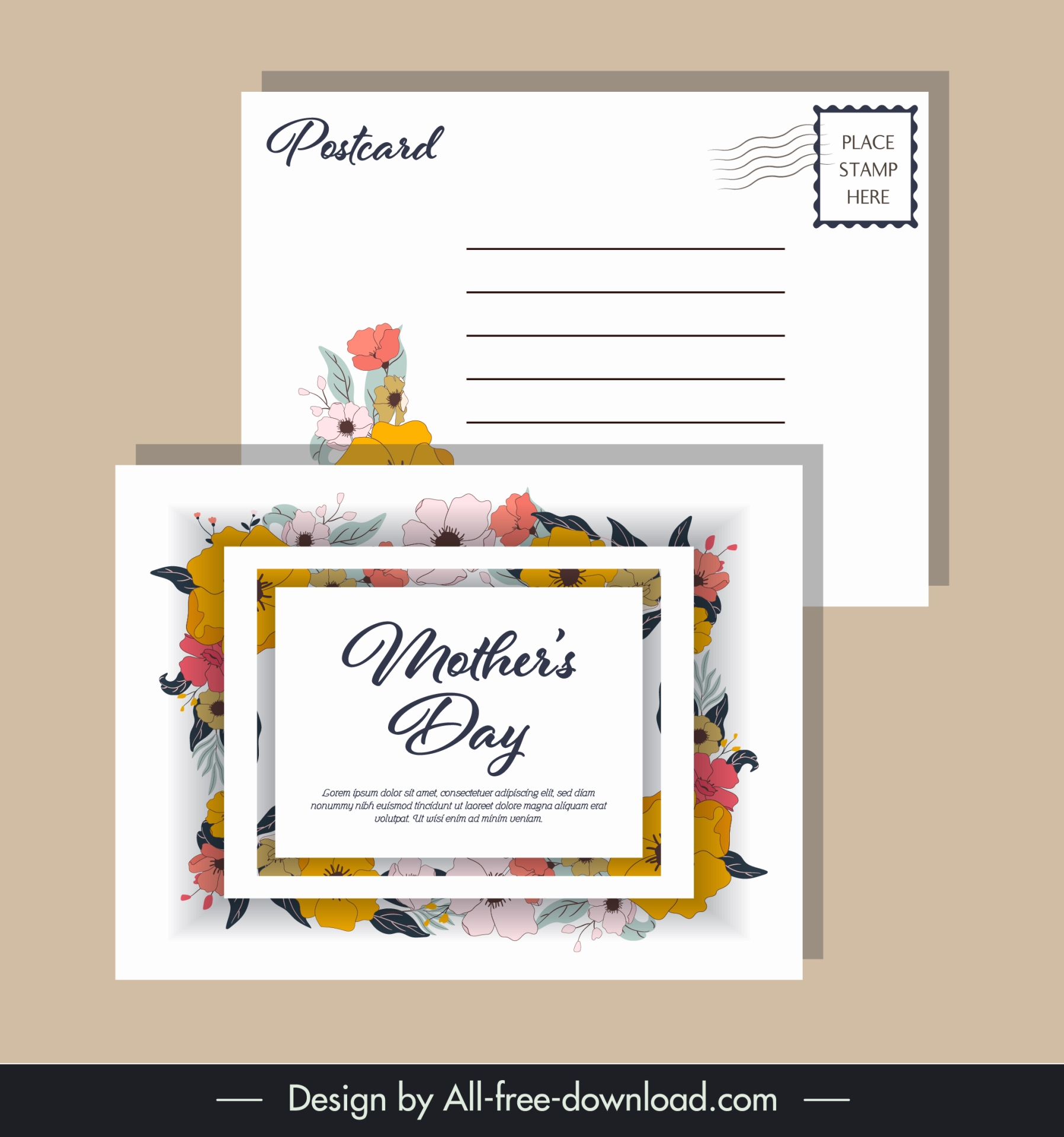 floral mother day postcard template flat elegance 