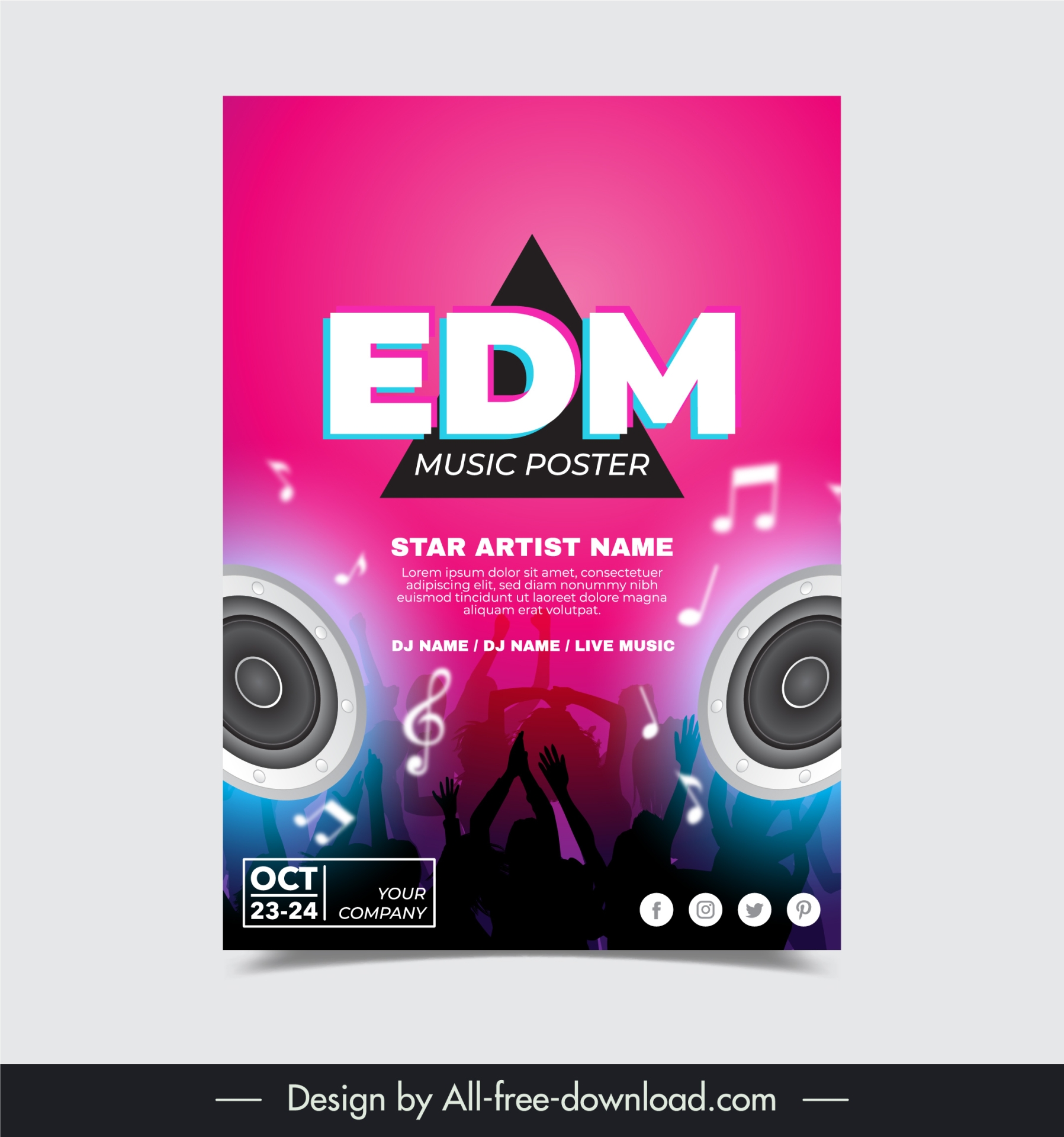 edm music poster template dynamic silhouette modern design 