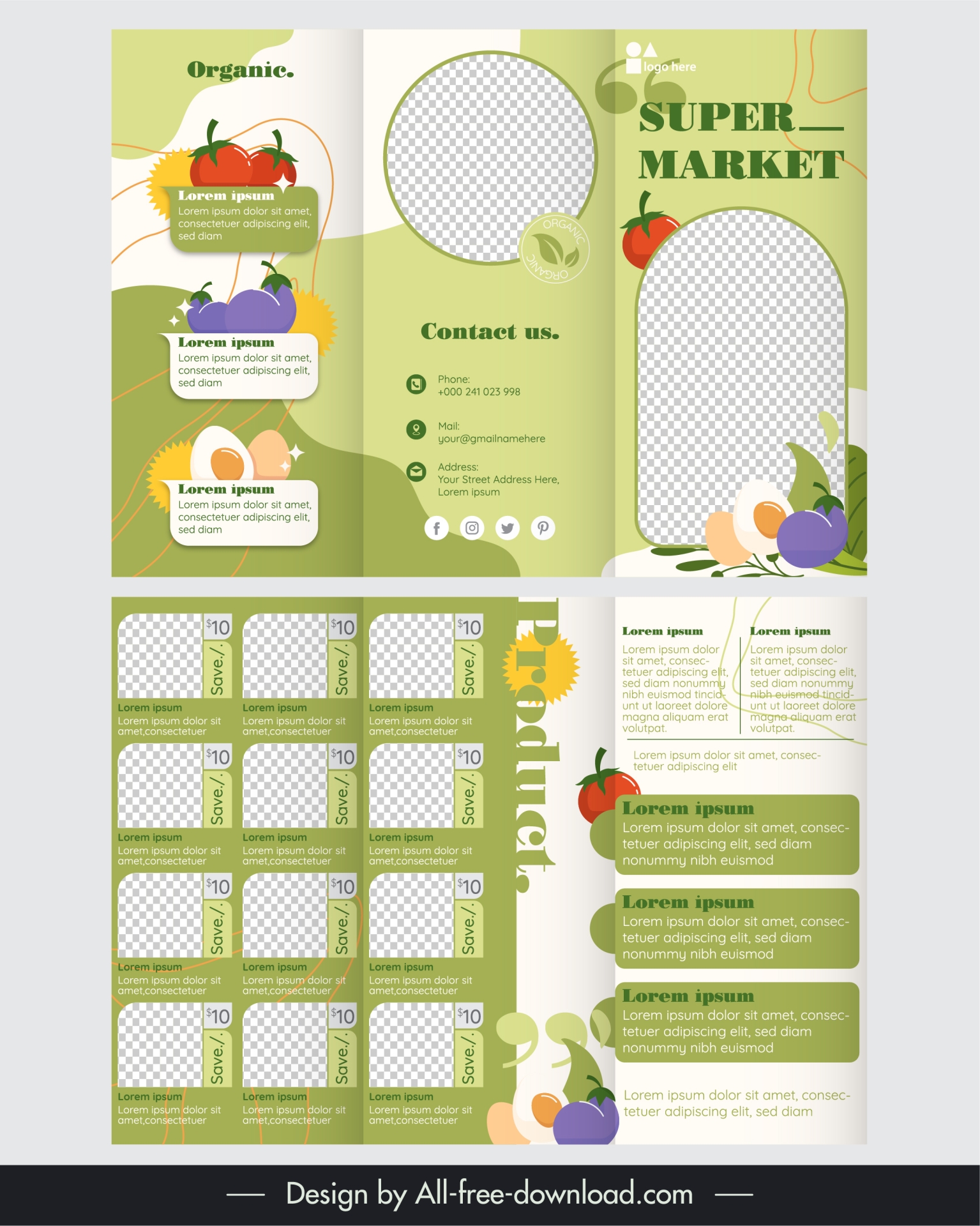 supermarket tri fold brochure template food products checkered decor