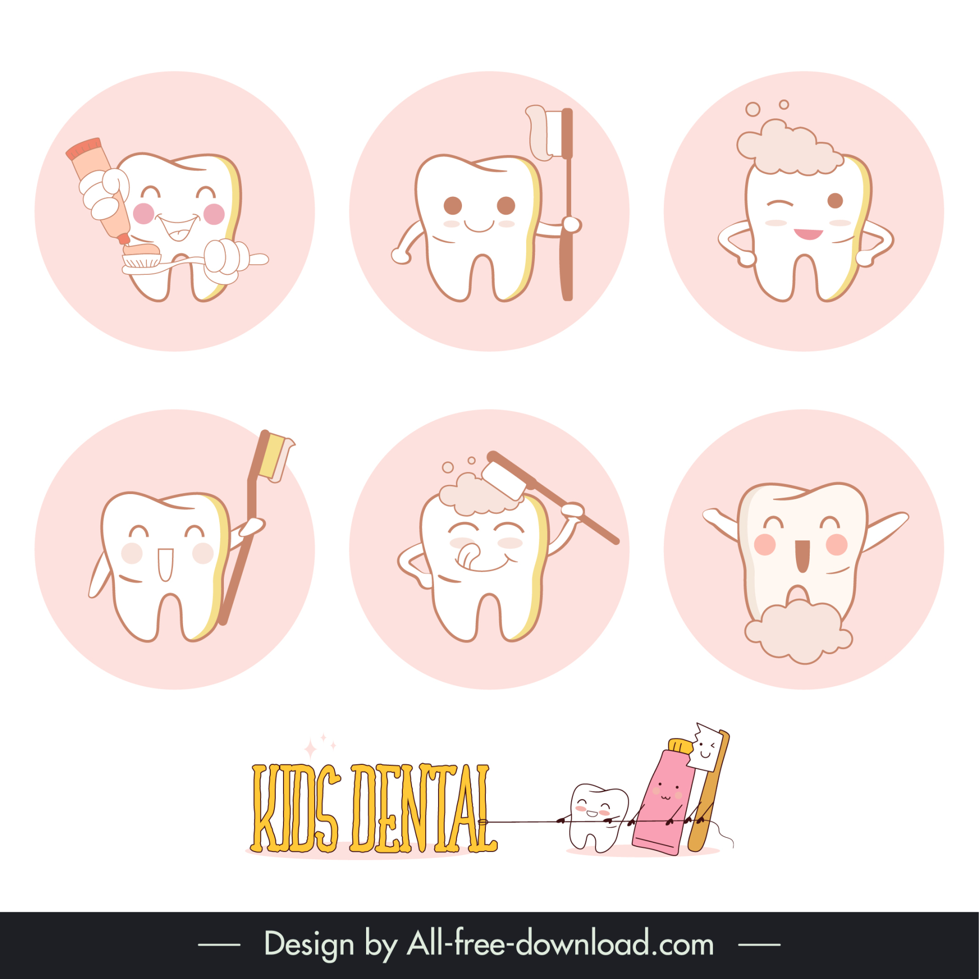 kids dental design elements funny stylized teeth 