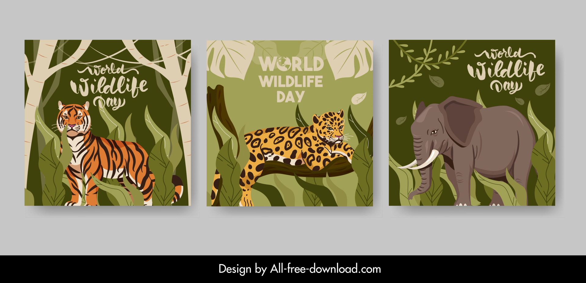 world wildlife day poster templates classical handdrawn cartoon tiger cheetah elephant sketch 