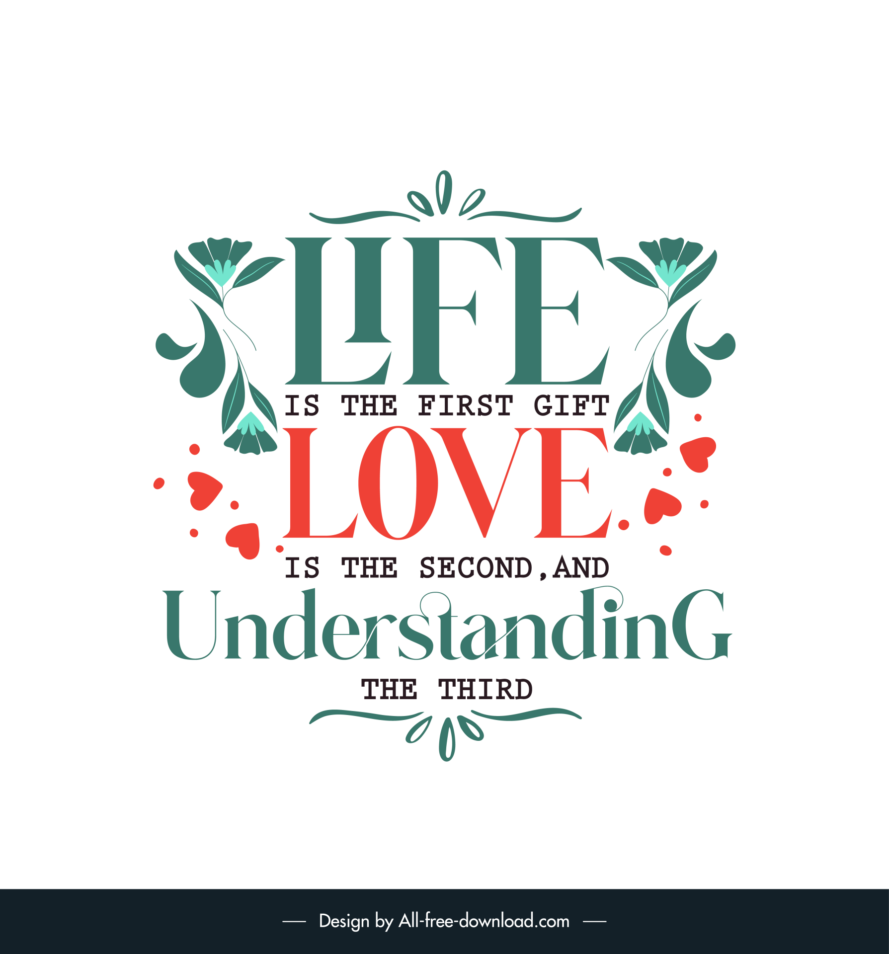 inspirational love quotes banner template elegant symmetric texts hearts flowers decor