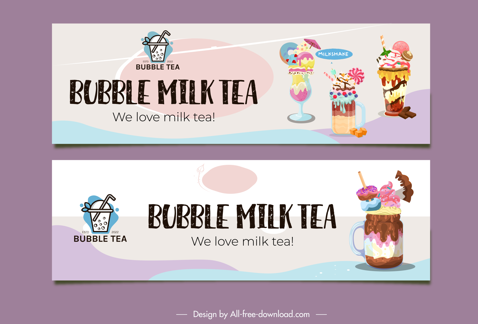 banner milk tea advertising template yummy decorated ice cream glass decor