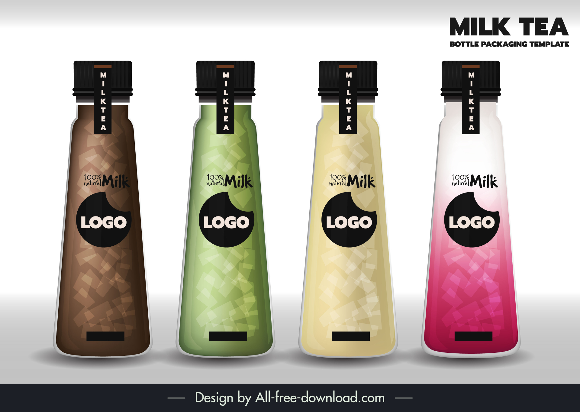 milk tea bottle packaging template flat elegant modern design 