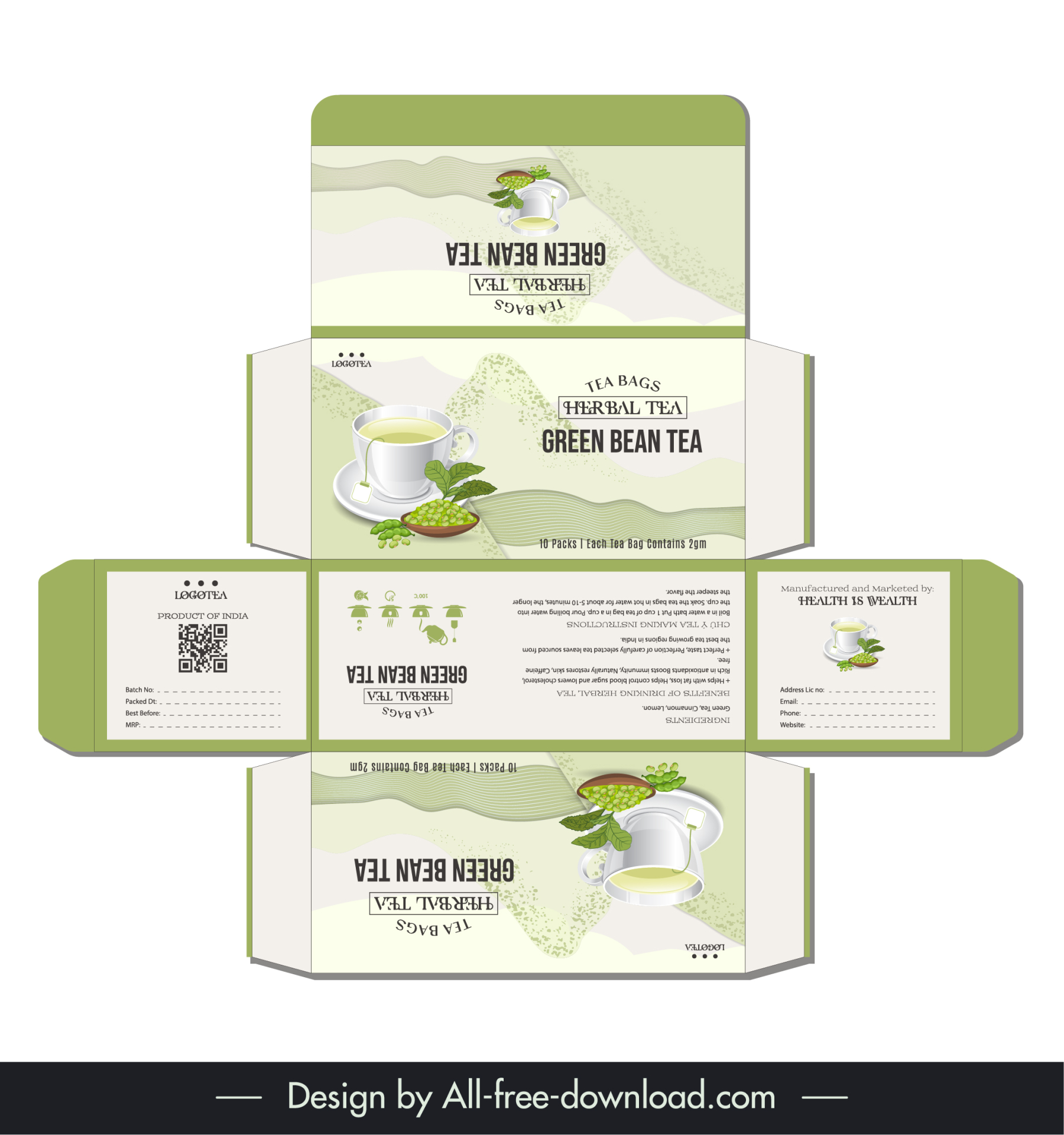 packaging design for herbal tea box template green bean tea cup decor