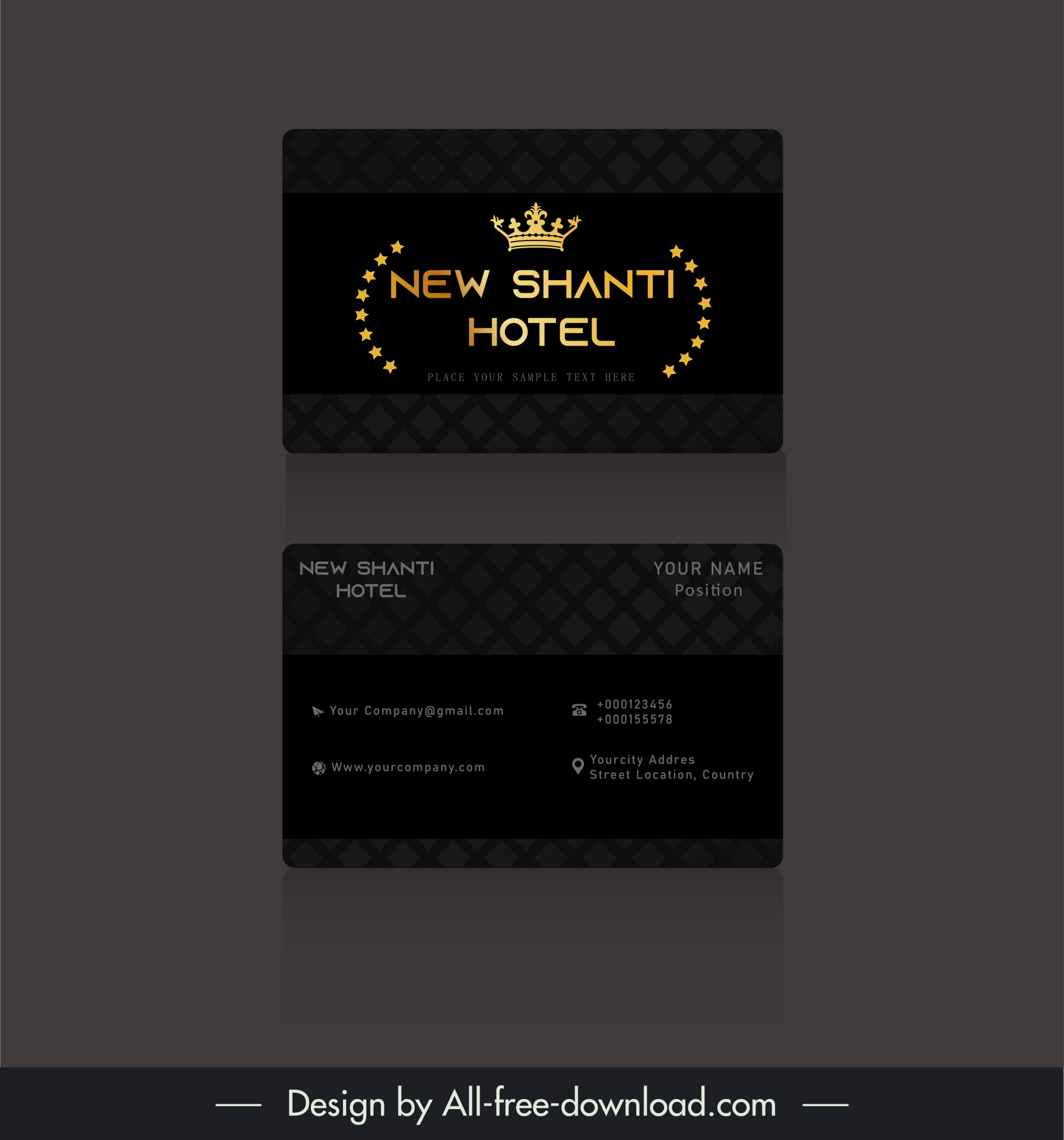 new shanti hotel luxurious business card template golden crown stars decor