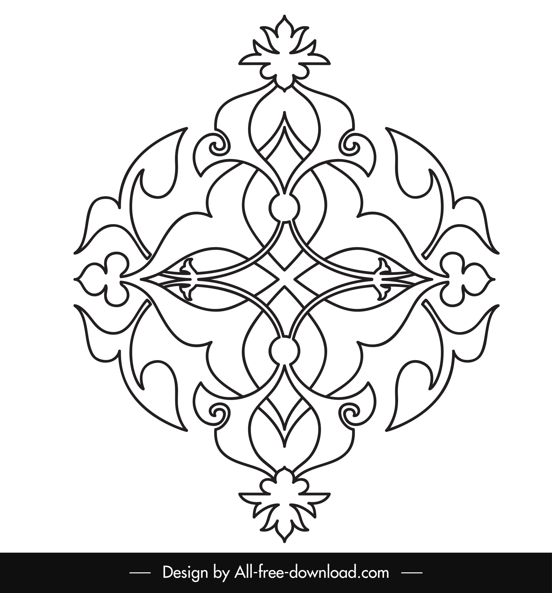 islamic ornament template black white symmetric circle floral shape outline 