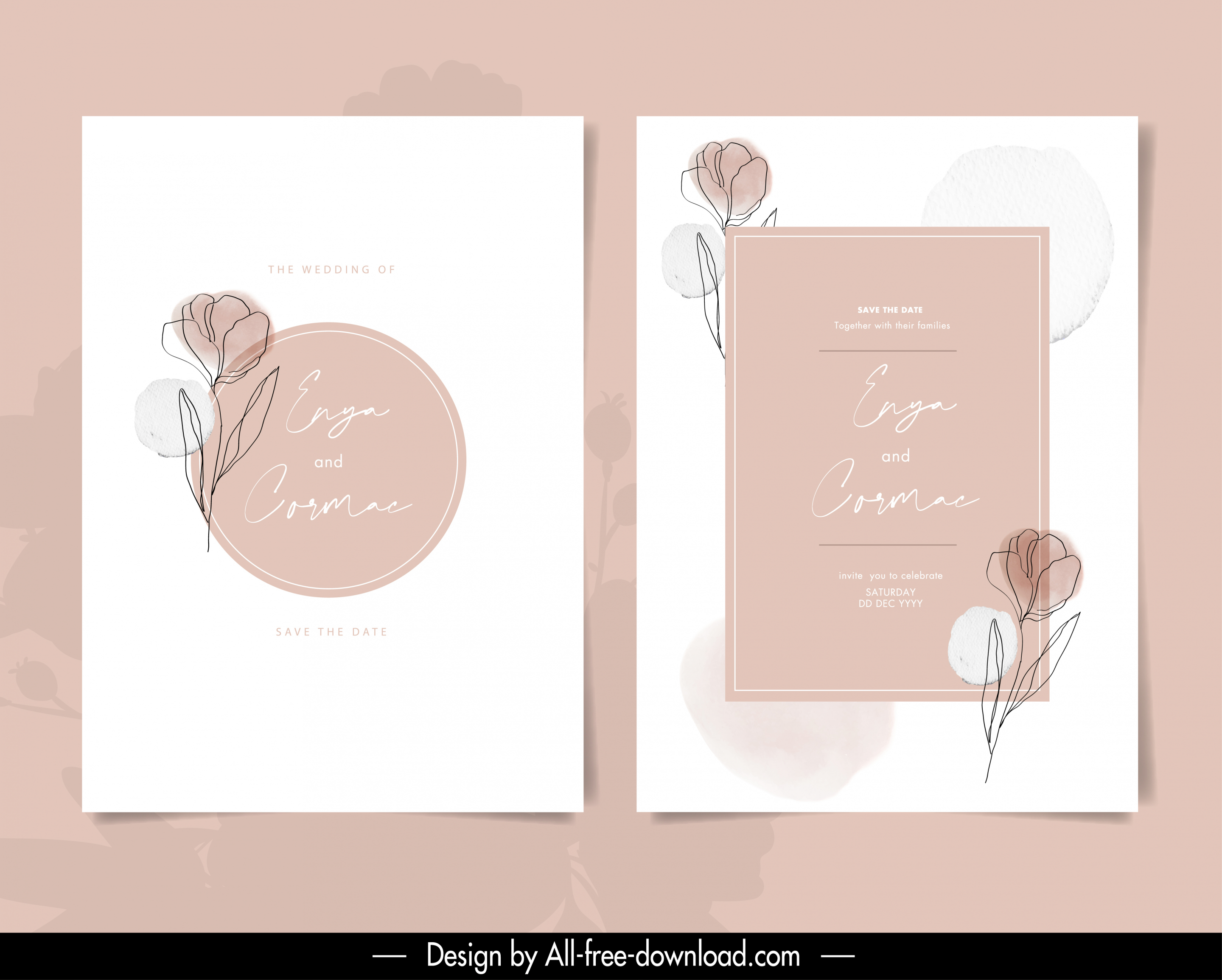 wedding card template elegant handdrawn flowers decor