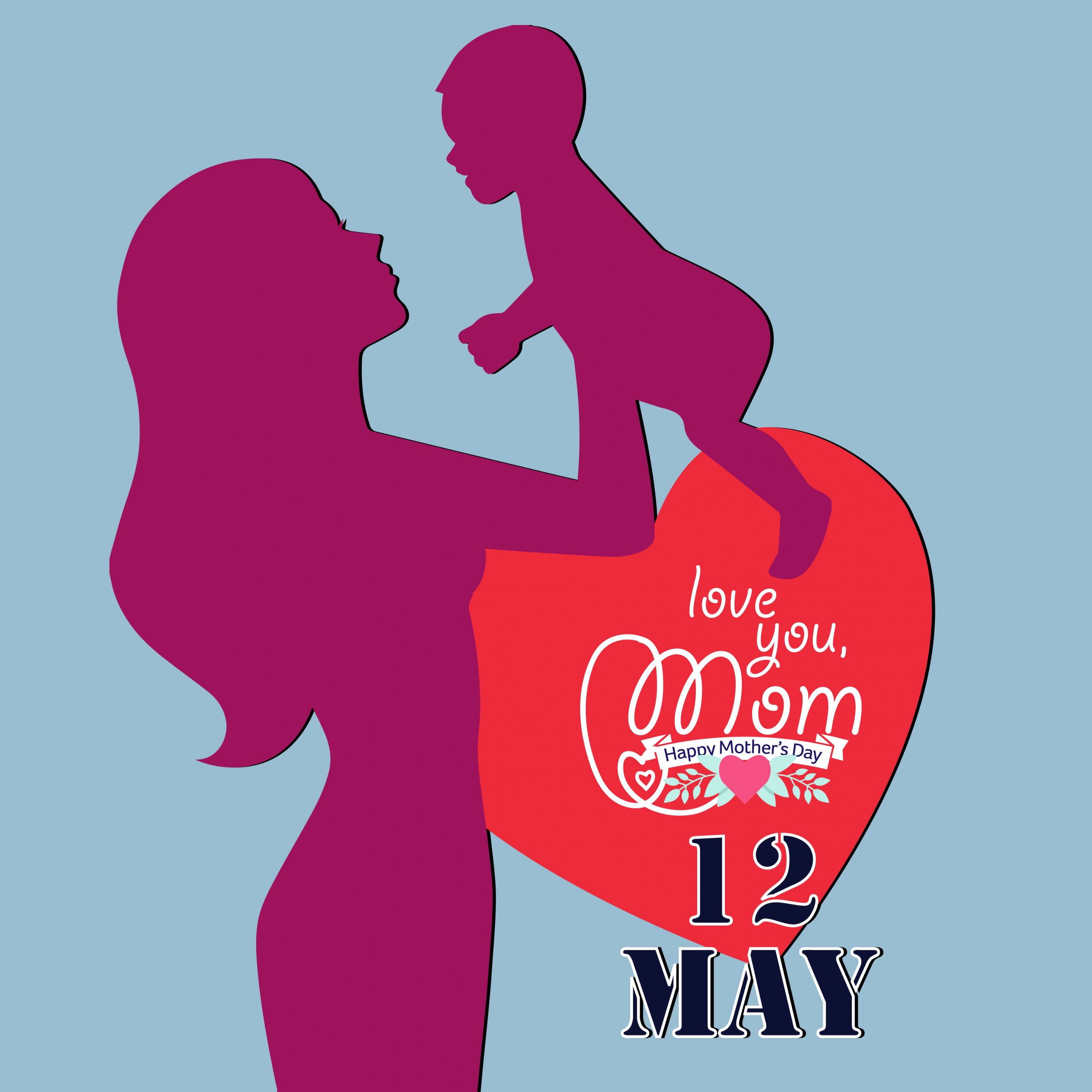 mother day poster mother and baby silhouettes decoration