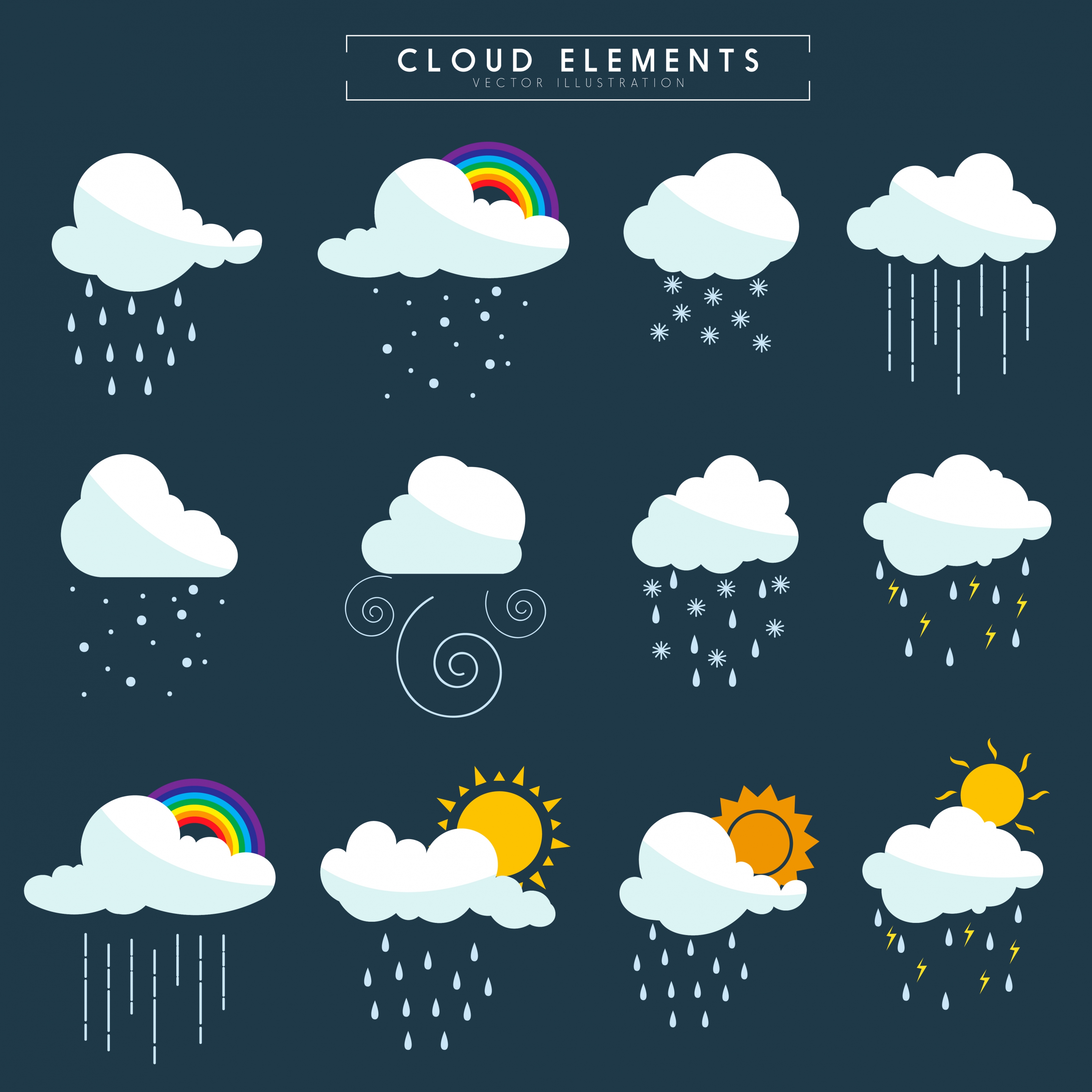 weather design elements clouds sun rain snow icons