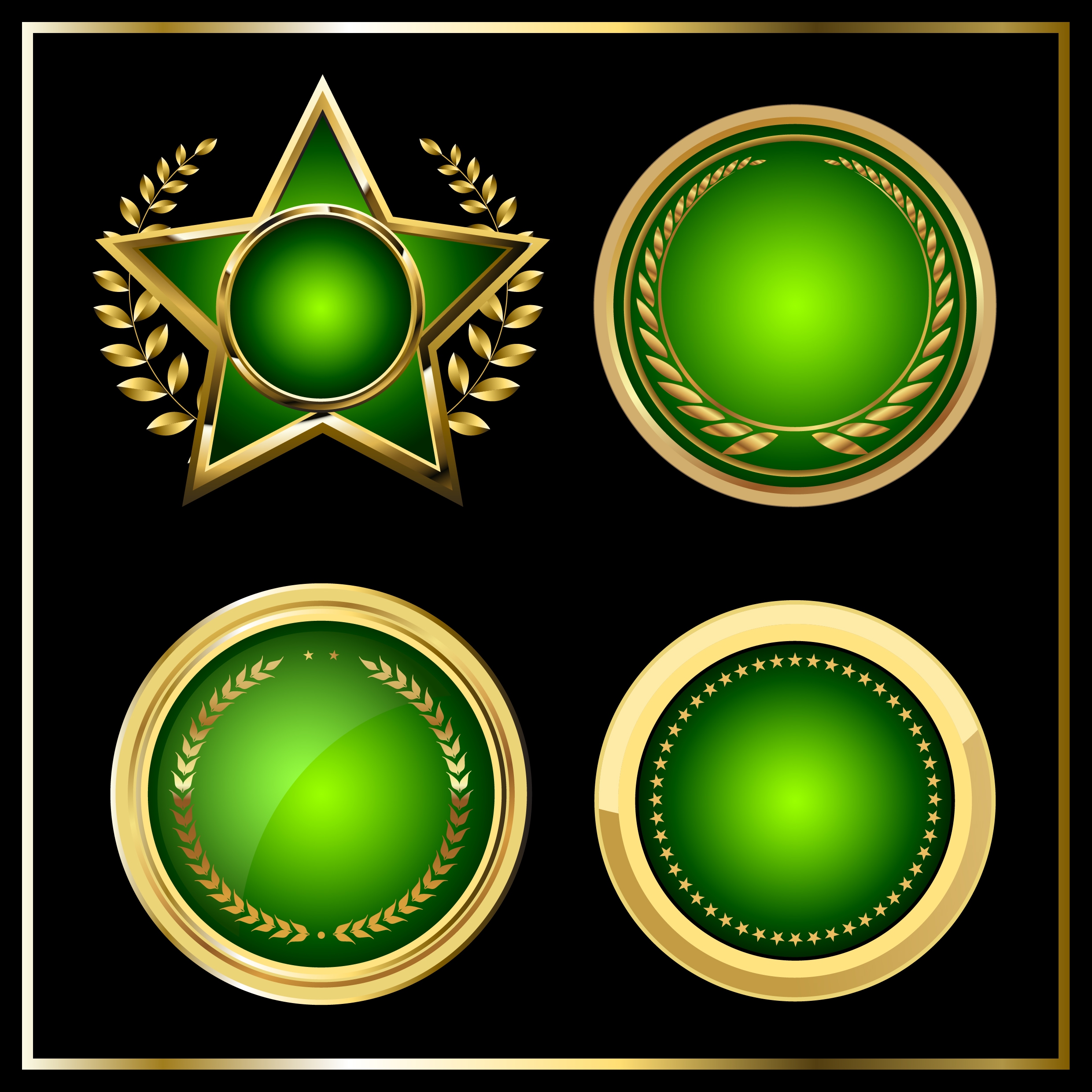 medal templates round star icons shiny green design