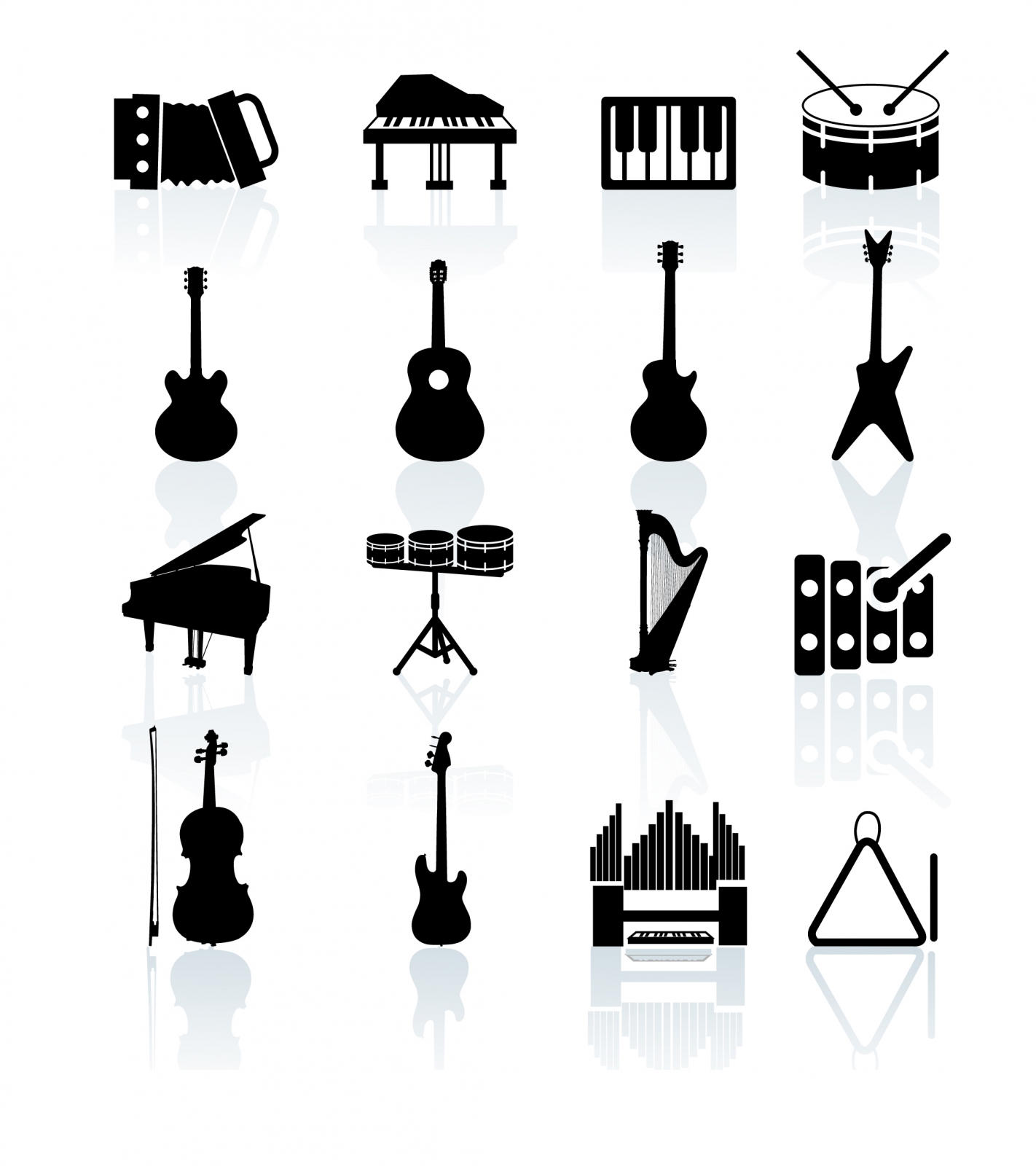 Music Instruments black and white icon set