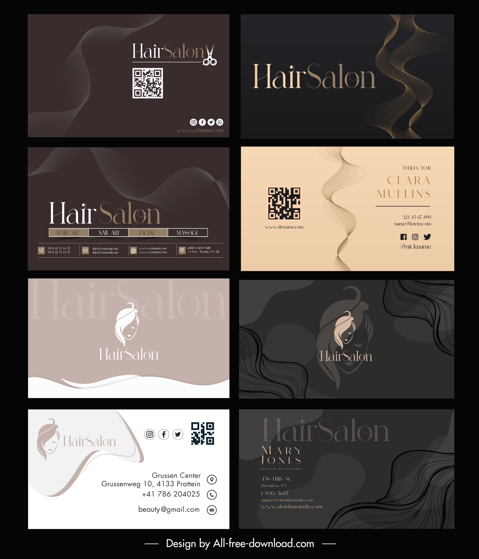 hair salon business card templates collection elegant handdrawn