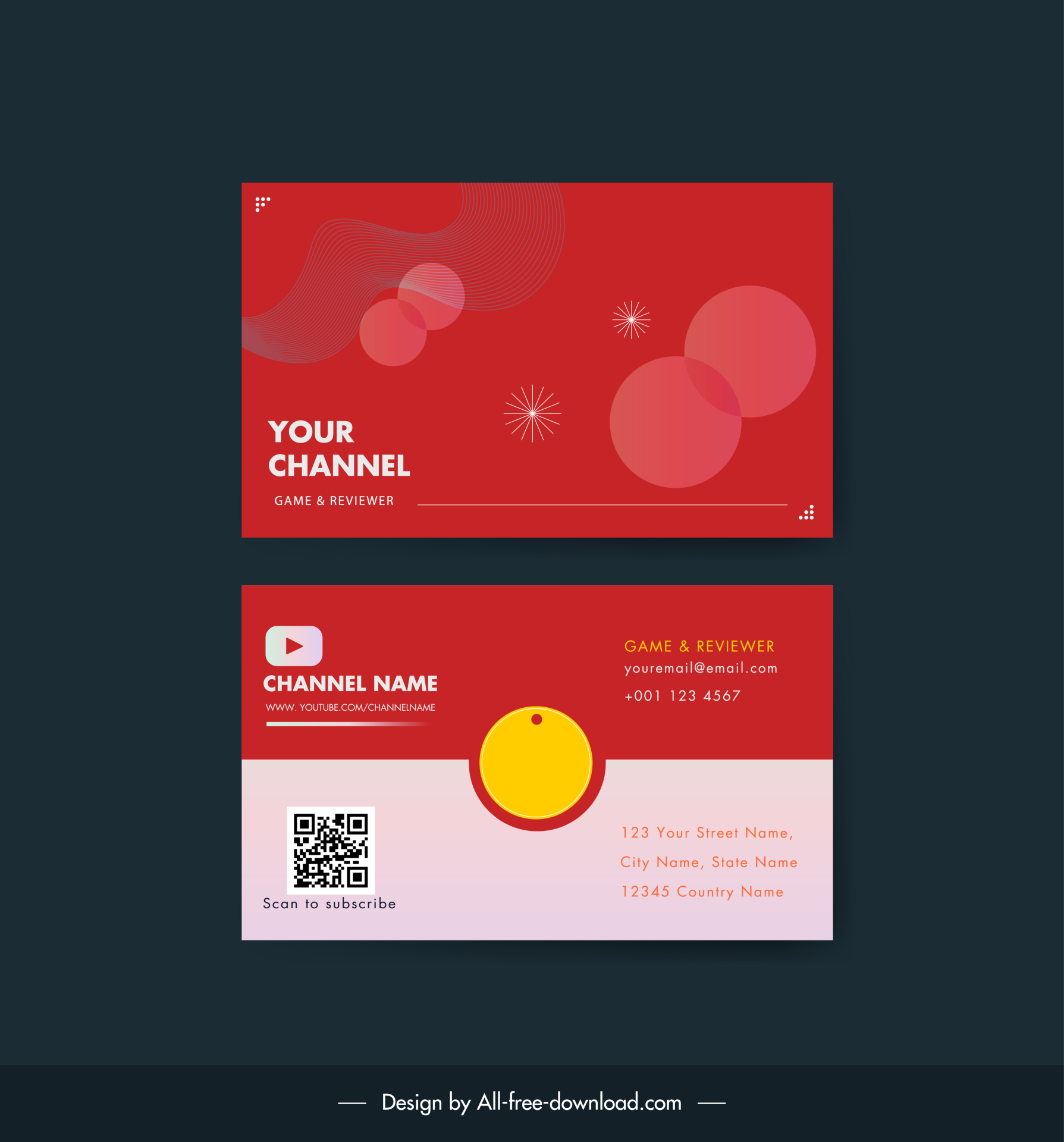 youtuber business card template modern flat circles decor