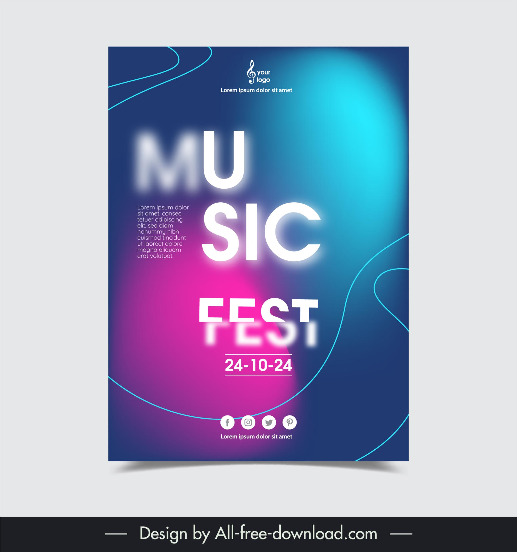 music event poster template modern blurred texts effect