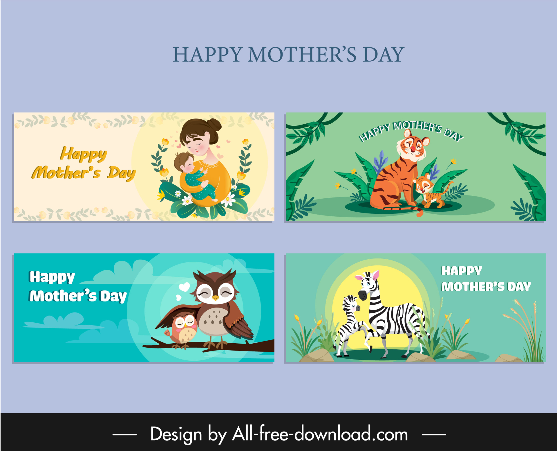 mothers day banner collection cute cartoon design 