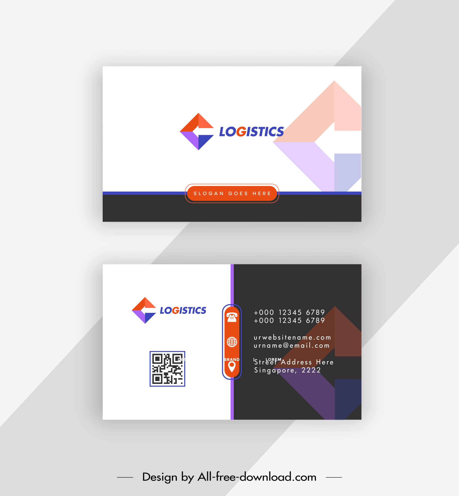  logistics business card template modern flat elegant blurred geometric logotype decor