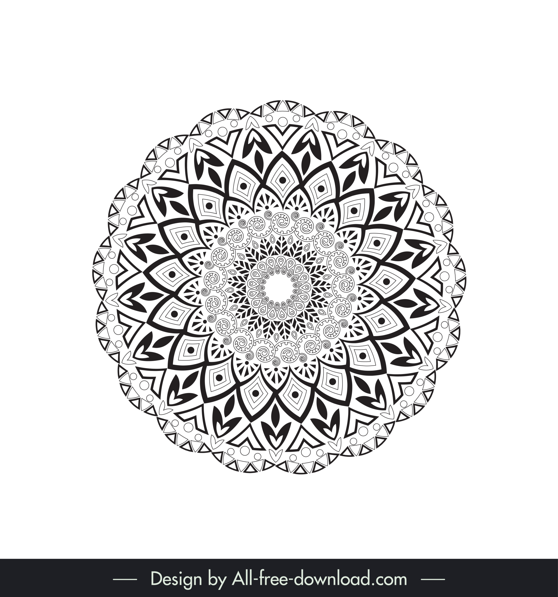 mandala flower icon flat black white delusive symmetric repeating decoration outline