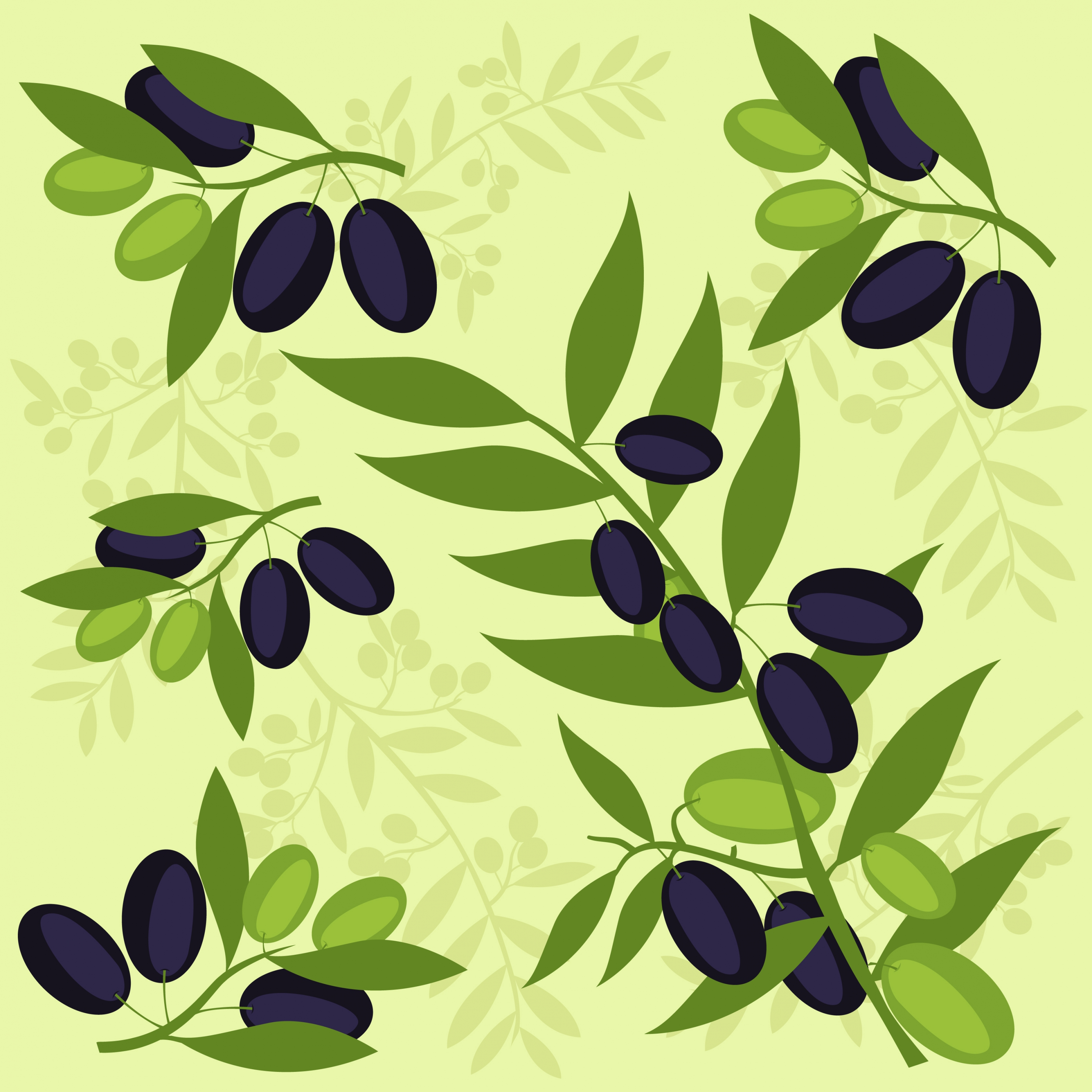 olive background green black fruits icons repeating decor