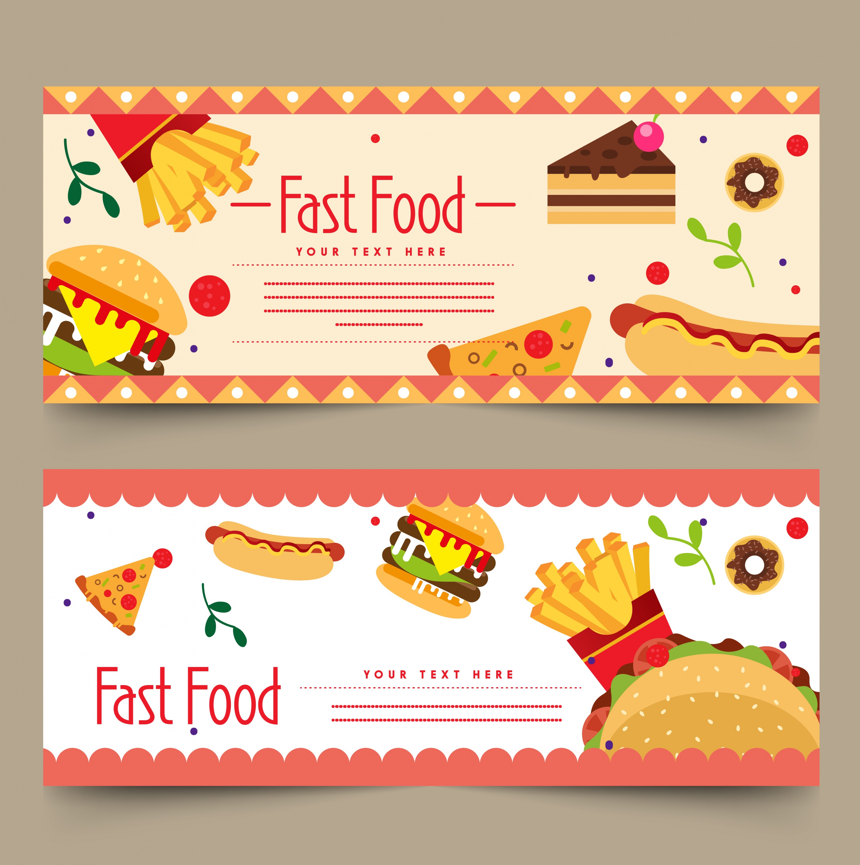 fast food advertising banners burger hotdog chips icons