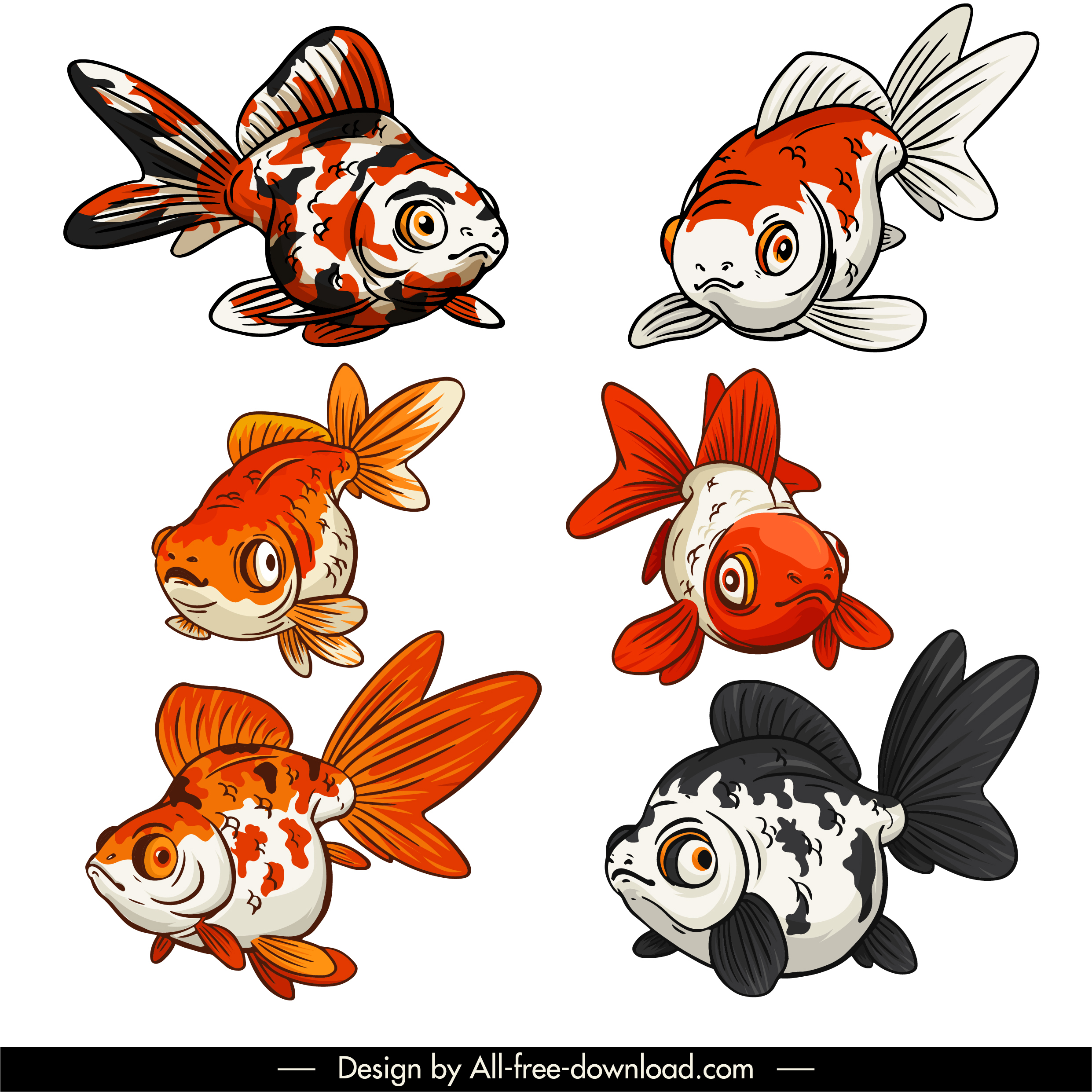 ornamental fish icons classical handdrawn sketch