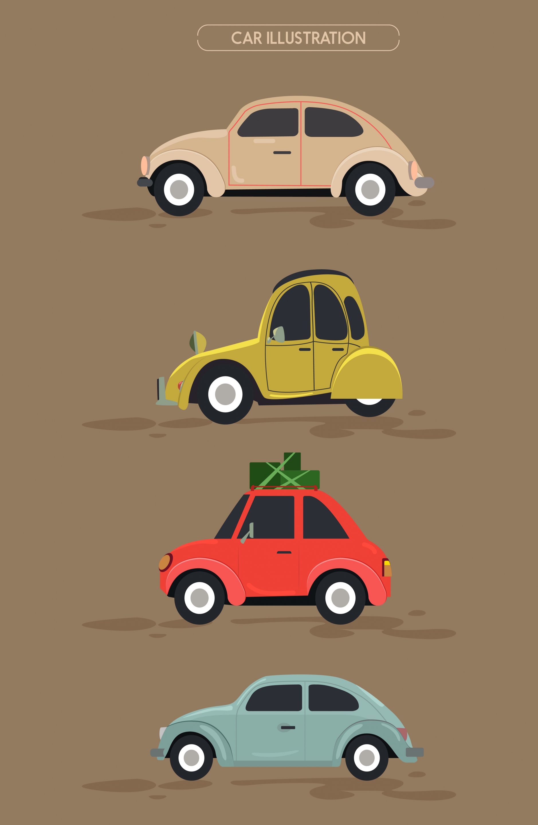 car icons collection various colored types cartoon design