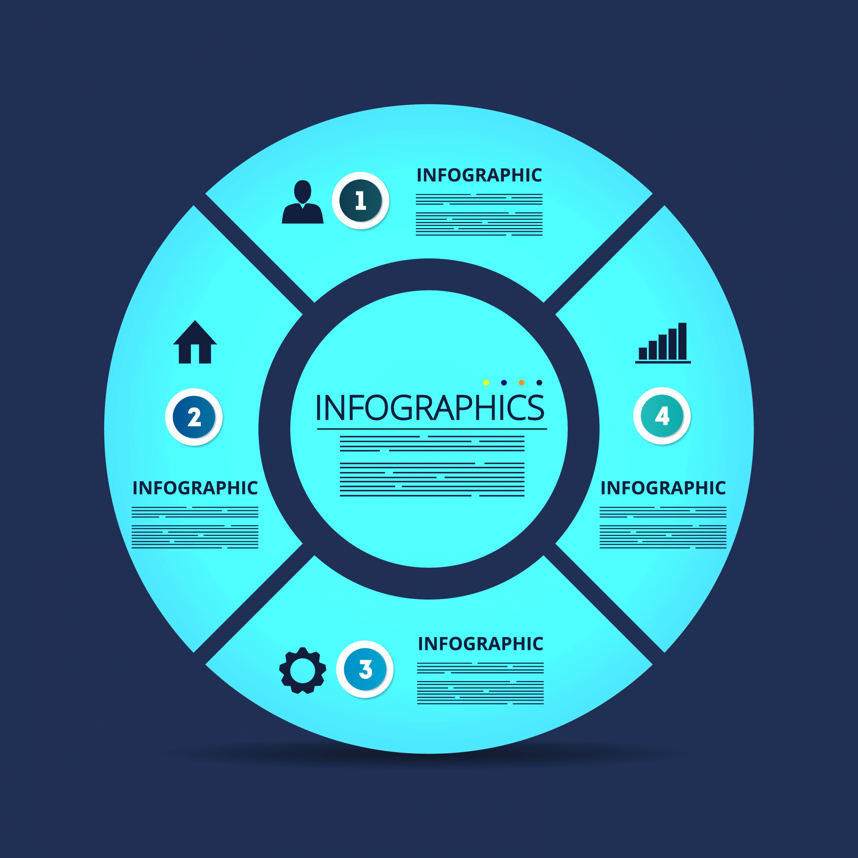 infographic template blue flat circle decor